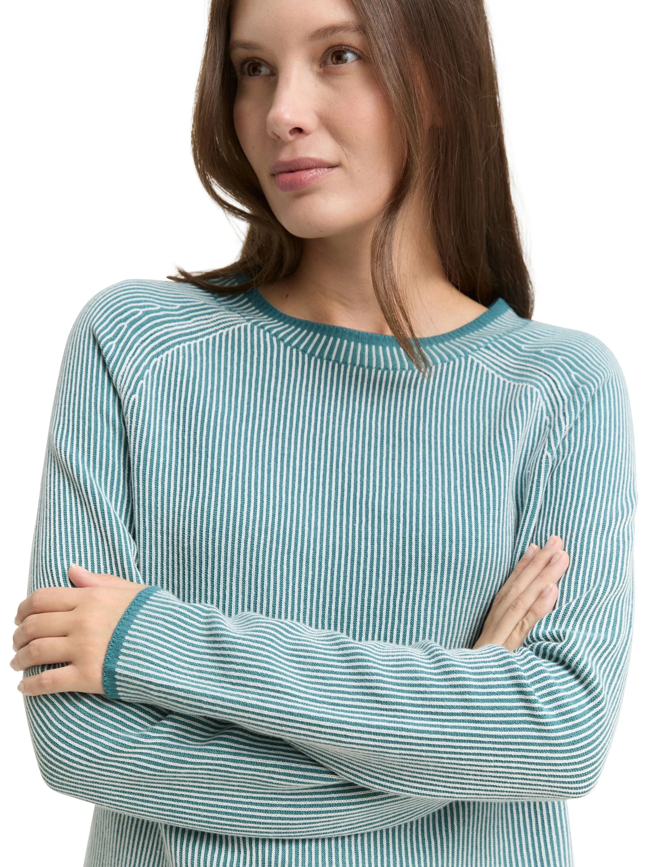 Tom Tailor 1049187 knit striped crewneck Türkis 919040 39244