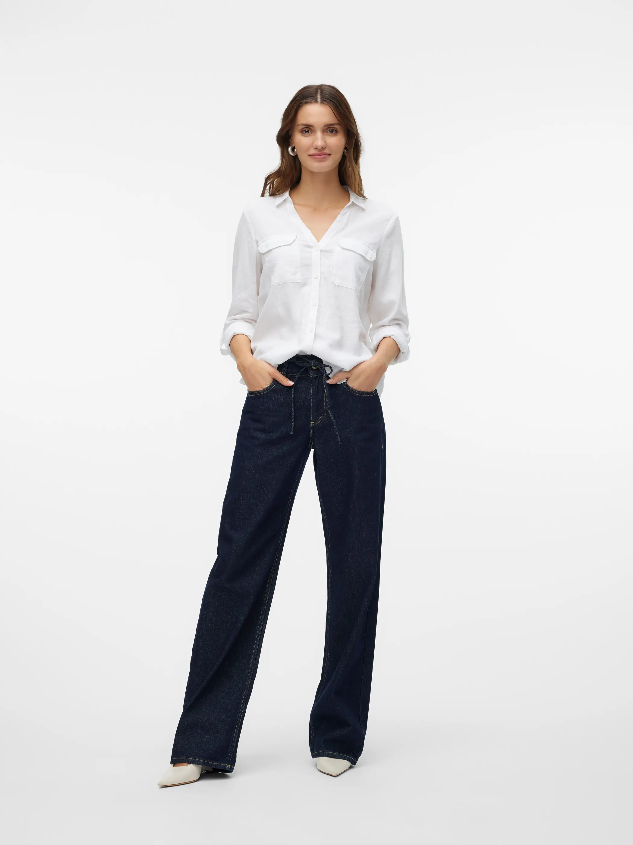 Vero Moda 10308407 VMLINN BUMPY LS SHIRT Weiß 922291 175598 1