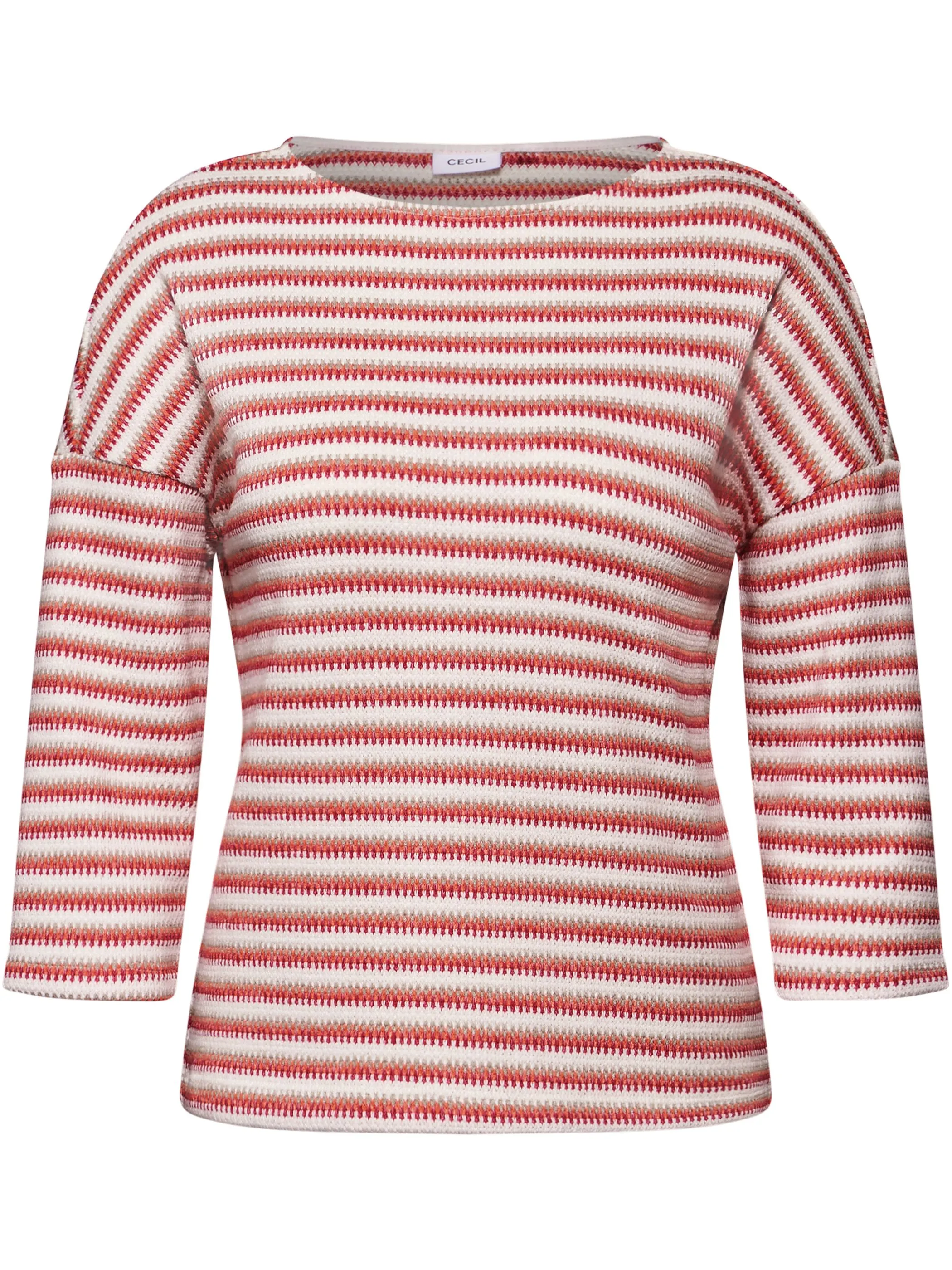 Cecil B322776 TOS Stripe Knit T-Shirt Rot 910471 36099 1 Cecil B322776 TOS Stripe Knit T-Shirt Rot 910471 36099 1