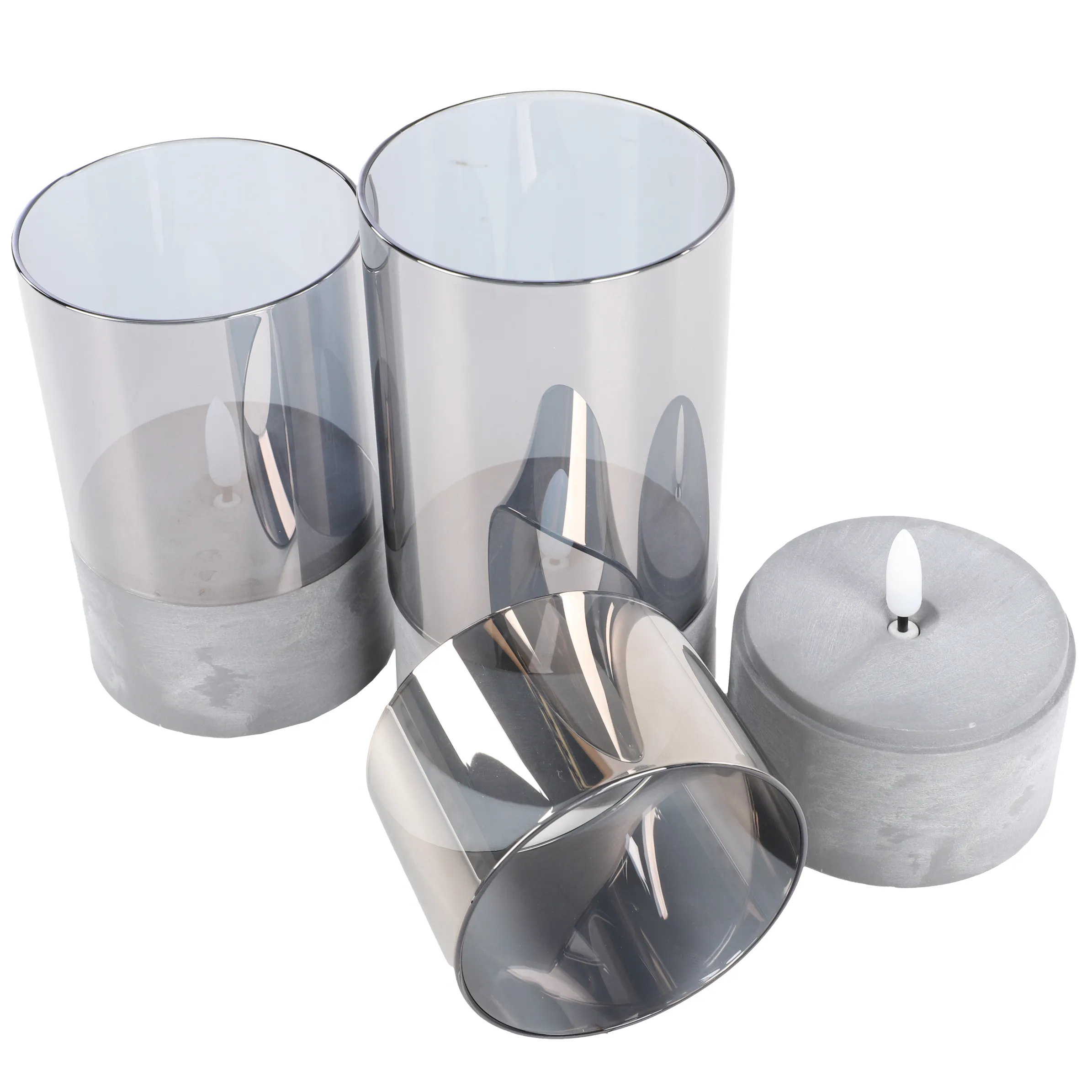 Deko Artikel LED Kerze 3er Set im Glas Time Grau 886502 GRAU 3