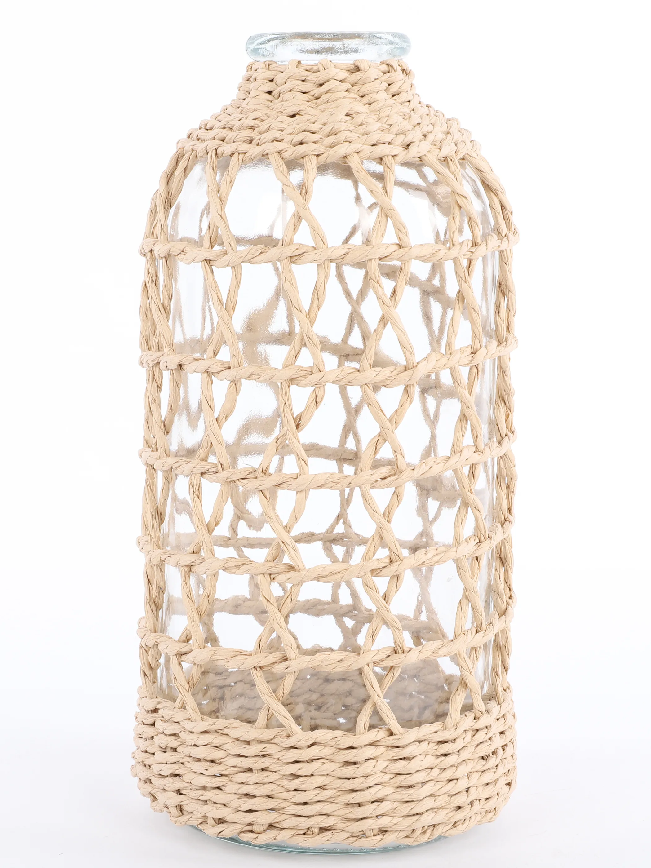 Deko Artikel Glasvase mit Naturgeflecht H. Beige 892090 NATUR 1