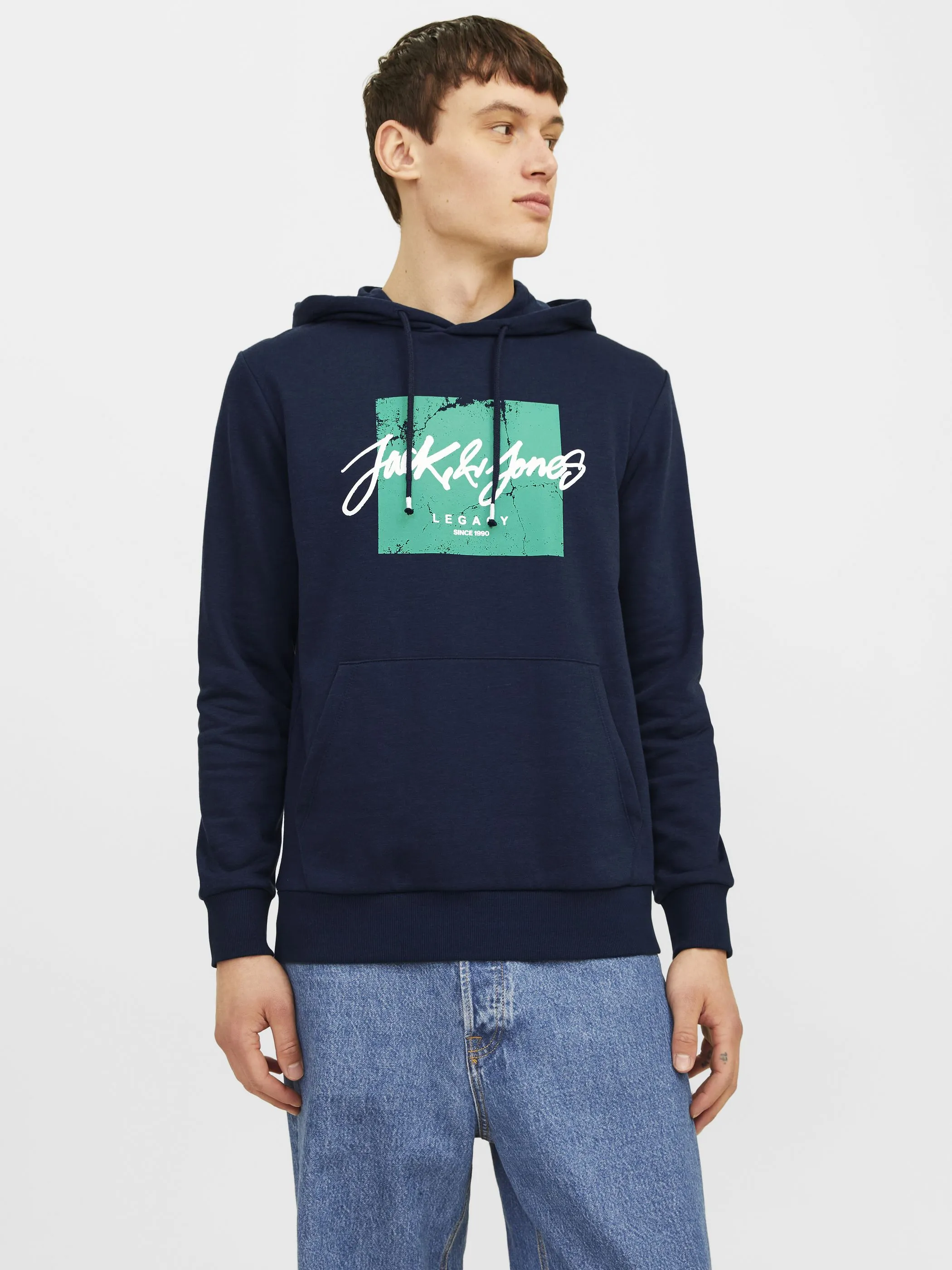 Jack Jones 12256807 JJTILEY SWEAT HOOD LN Blau 898089 175876 2