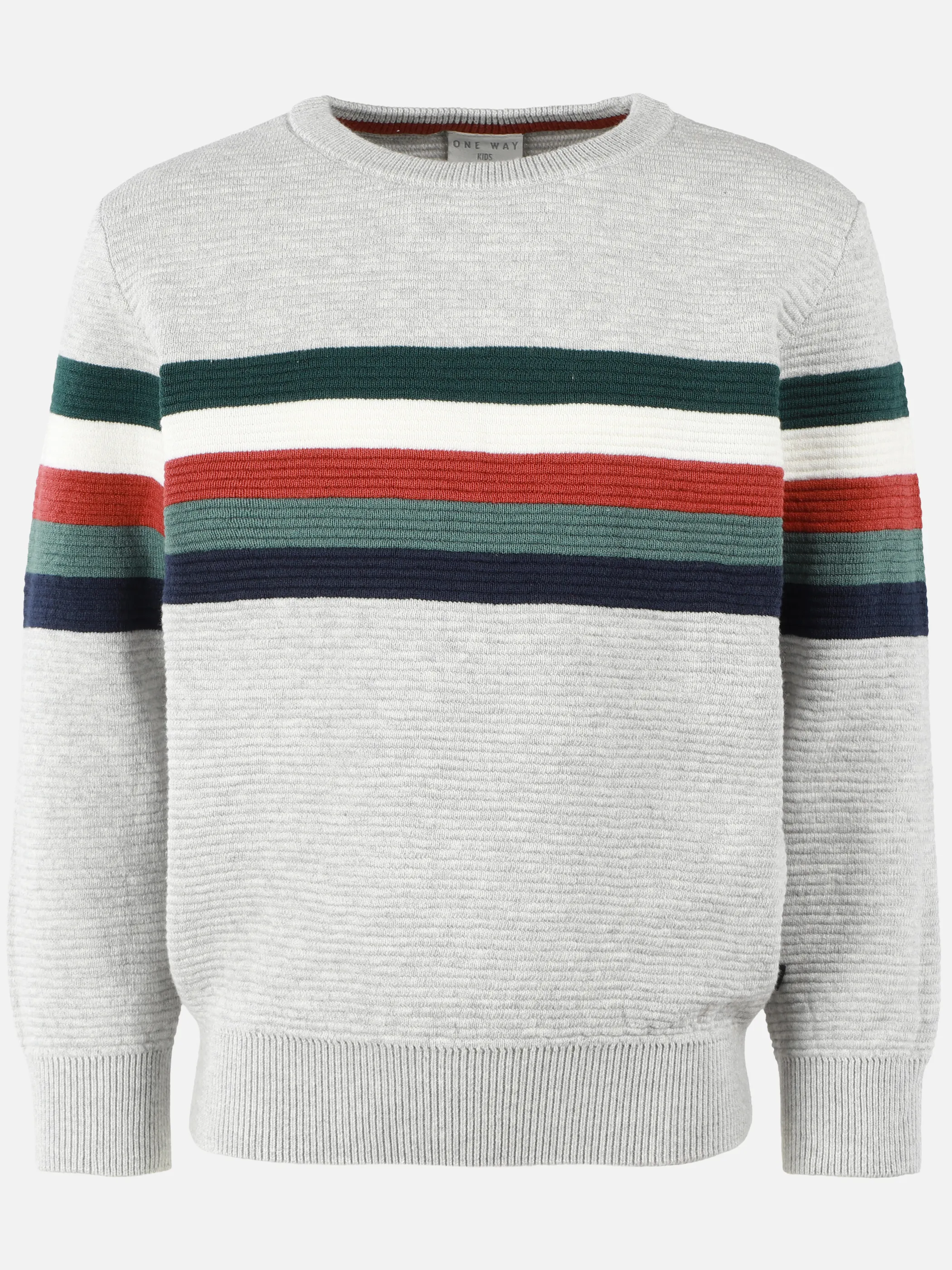 One Way KJ Strickpullover grau mit bunten streifen Grau 929750 GRAU MEL. 1