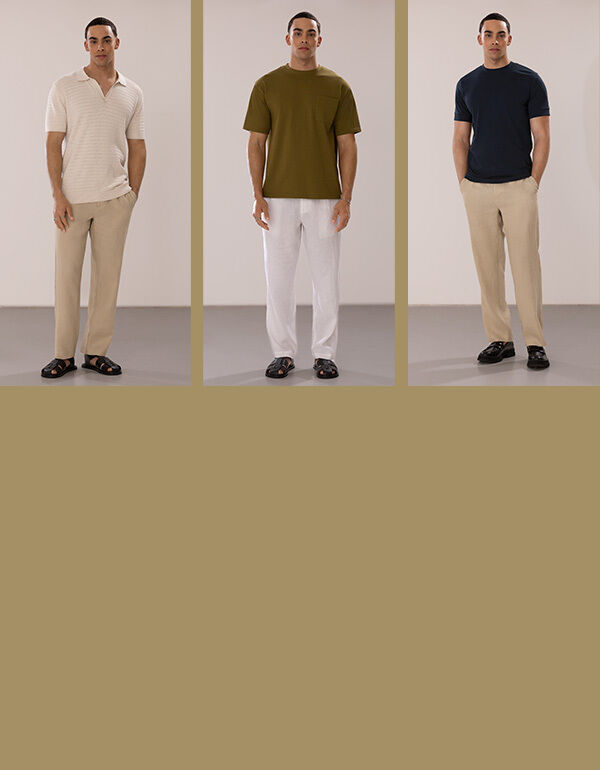 Drei Männer in verschiedenen Outfits nebeneinander