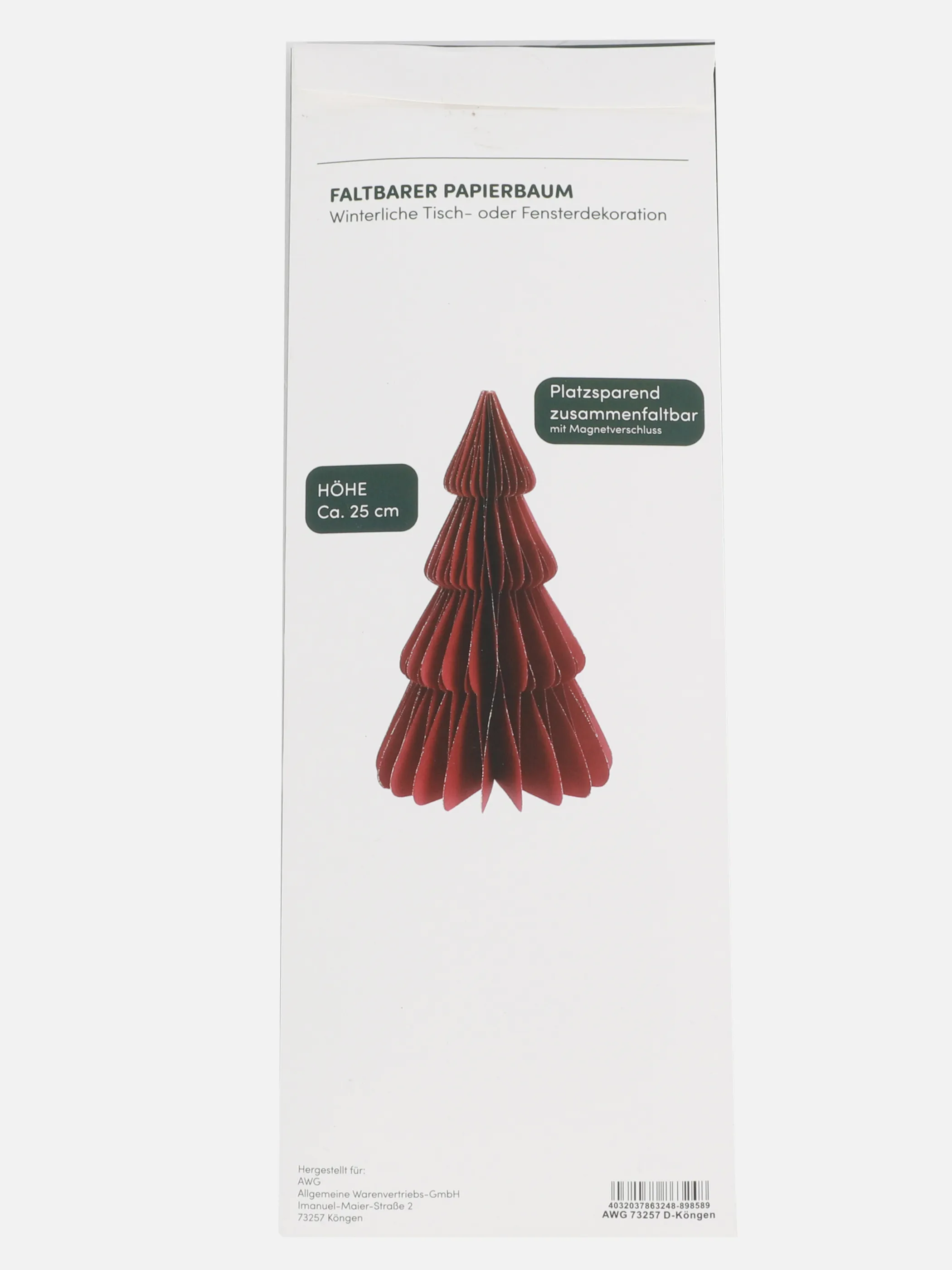AWG Mode - Papiertannenbaum faltbar, 25cm hoch | BORDEAUX | OneSize