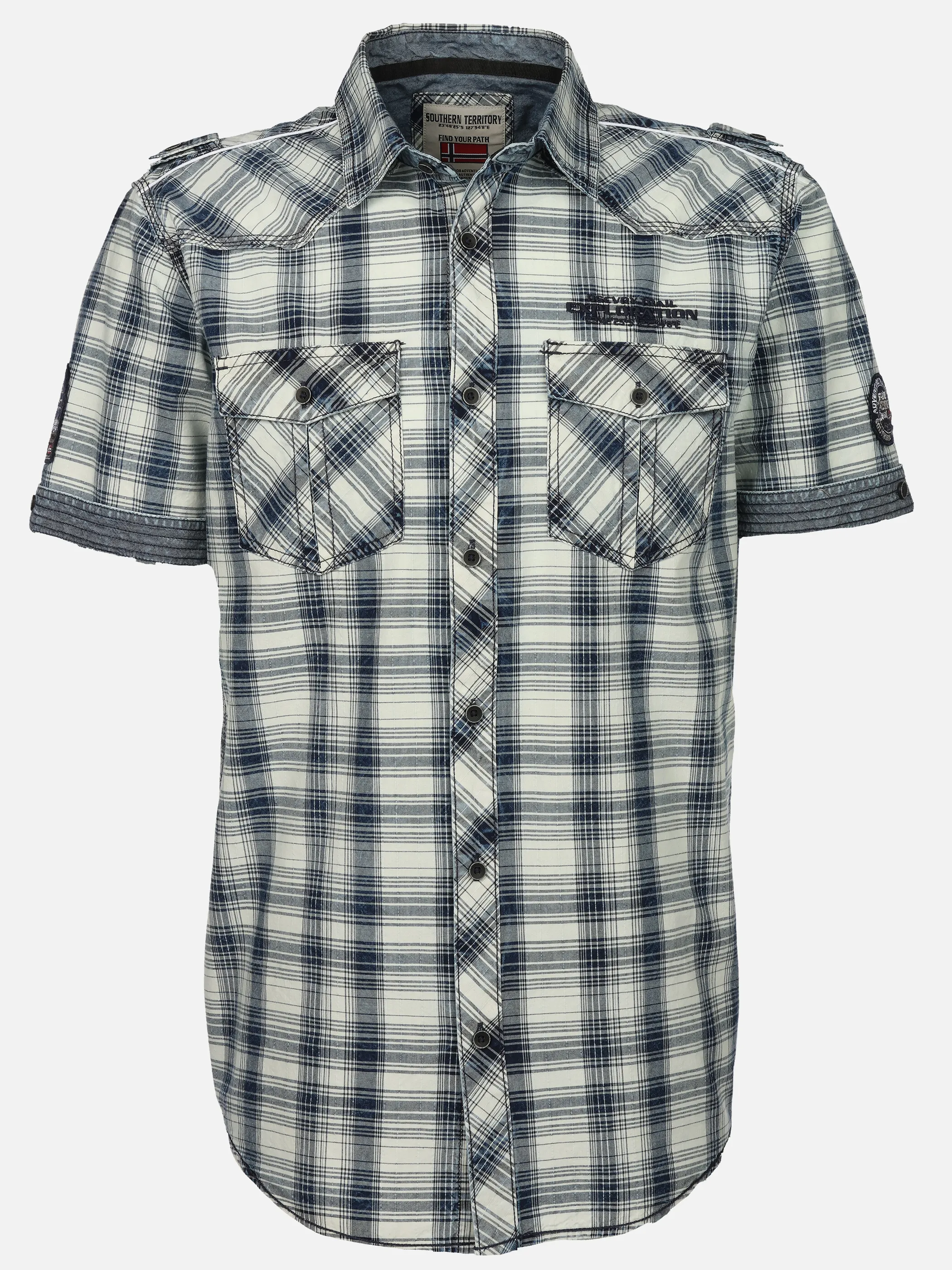 Southern Territory He. Freizeithemd 1/2 Arm washer Blau 922224 BLUE CHECK 1