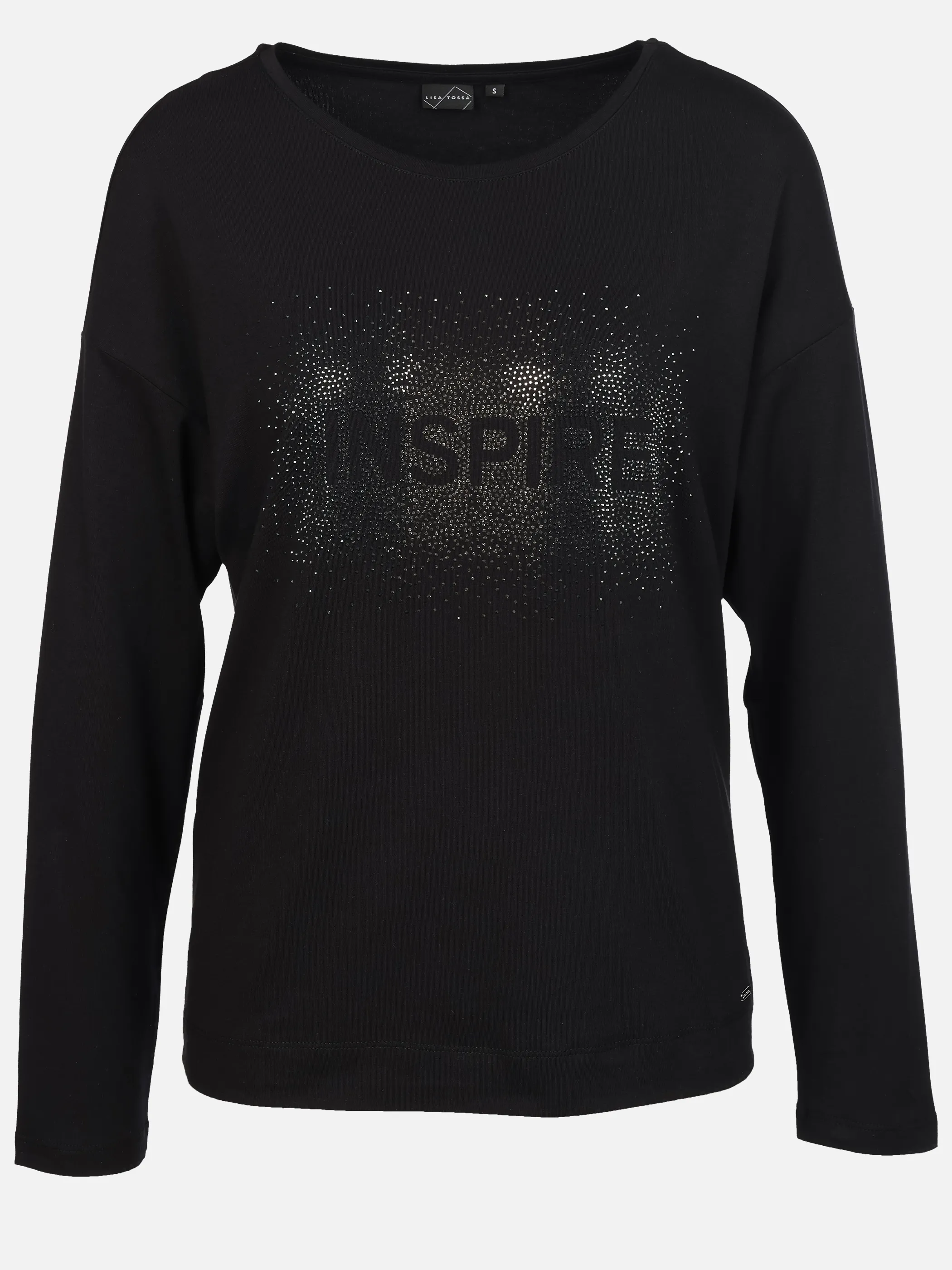 Lisa Tossa Da.Langarmshirt m. Strassprint Schwarz 933071 BLACK 1