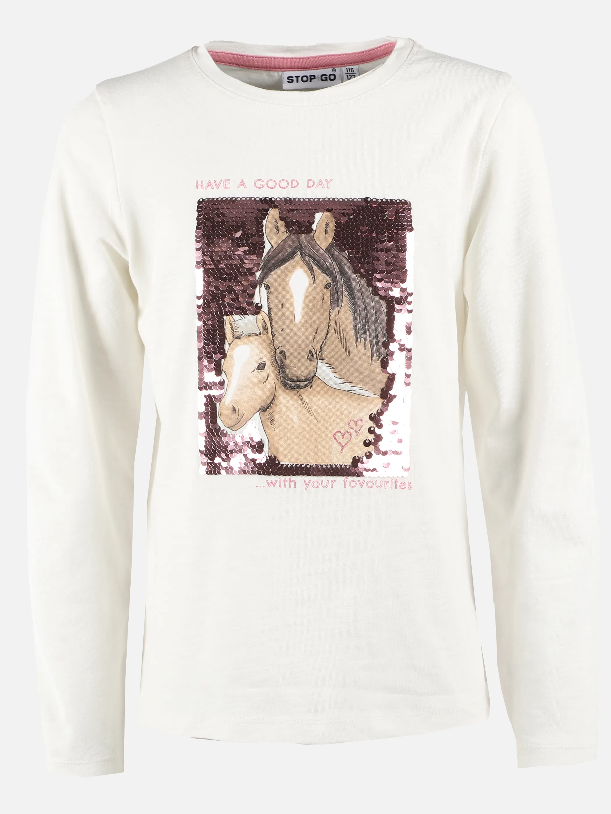Stop + Go KM Longsleeve mit Pferdeprint in weiß Weiß 899790 WEIß 1