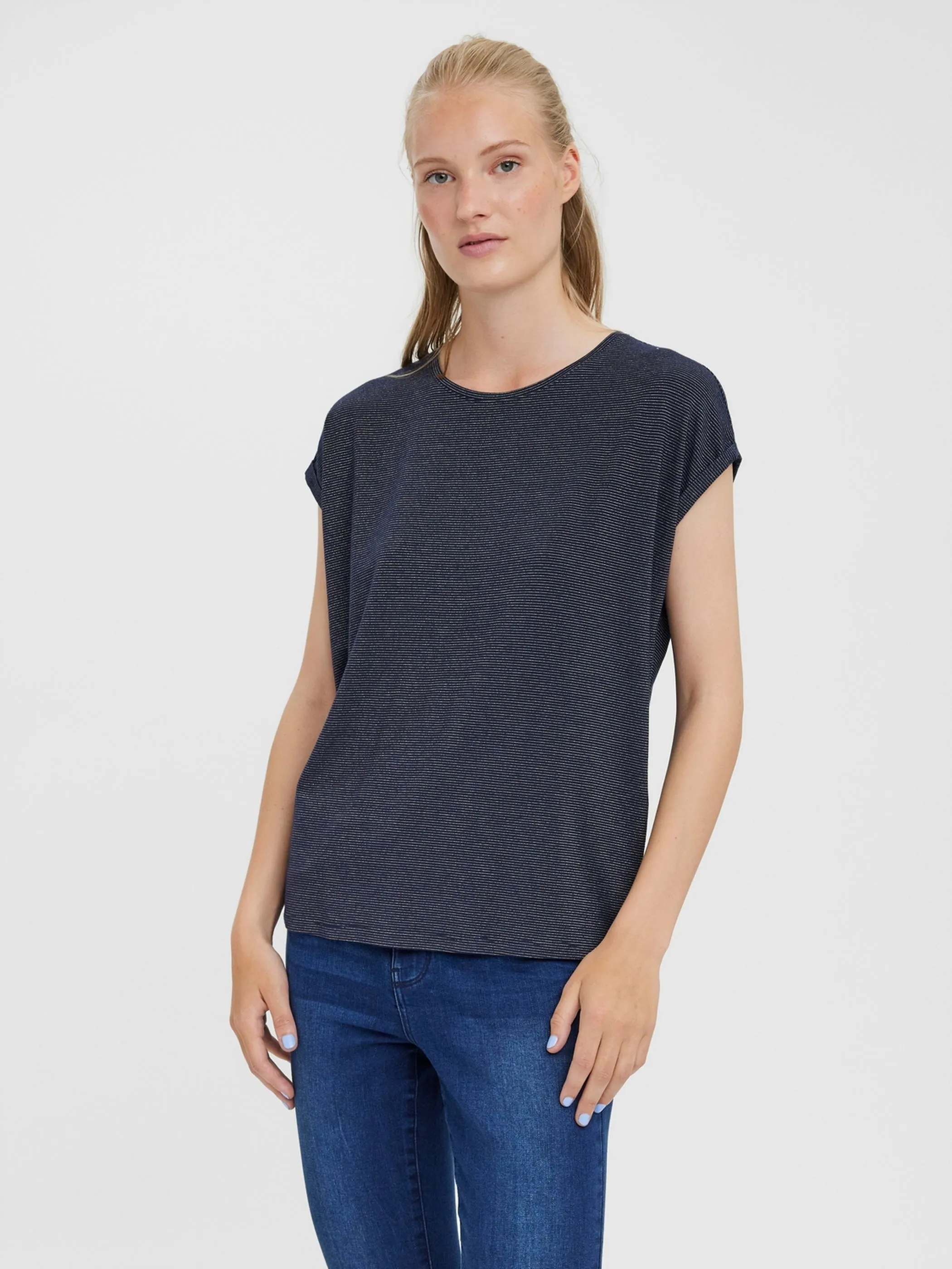 Vero Moda 10250488 VMLAVA GLITTER SS TOP STRIPE Blau 852566 188780003 5