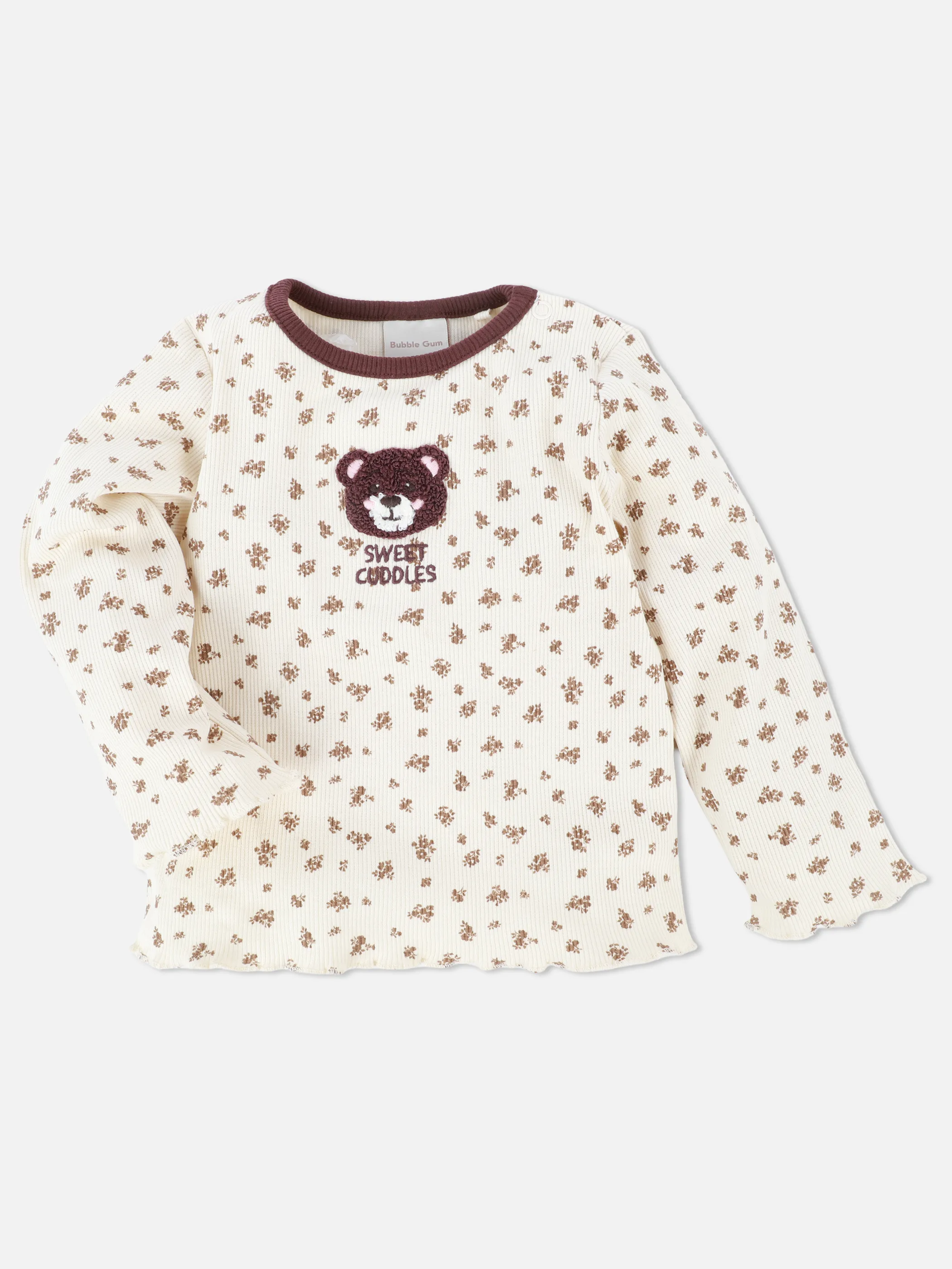 Bubble Gum BM Longsleeve mit Blumen AOP & Bärchen Appli. Beige 929609 BIRCH 1