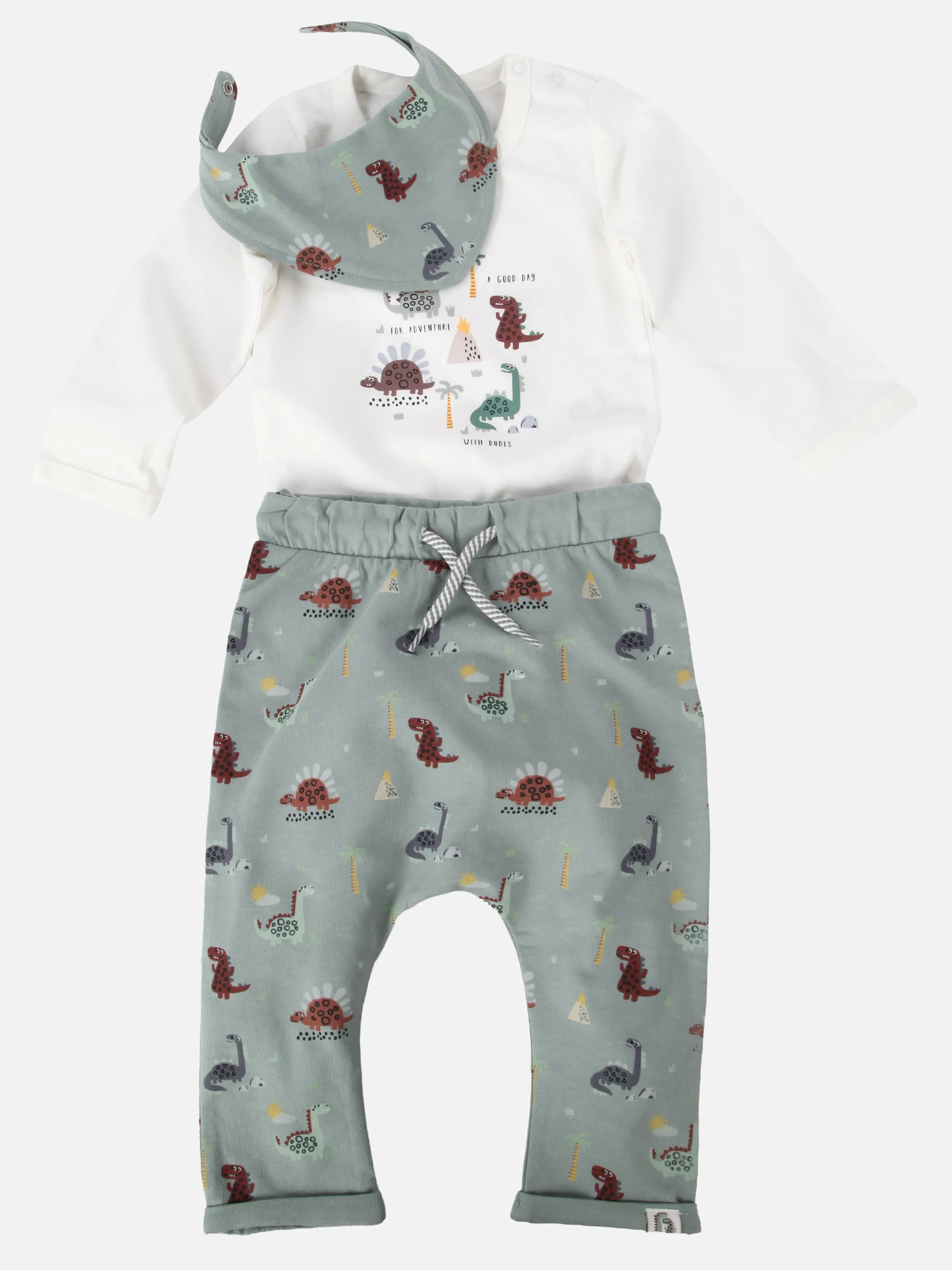 Bubble Gum BB 3pcs Set Body, Hose, Neckarchief mit Dino Print Grün 921828 GRÜN/WEIß 1