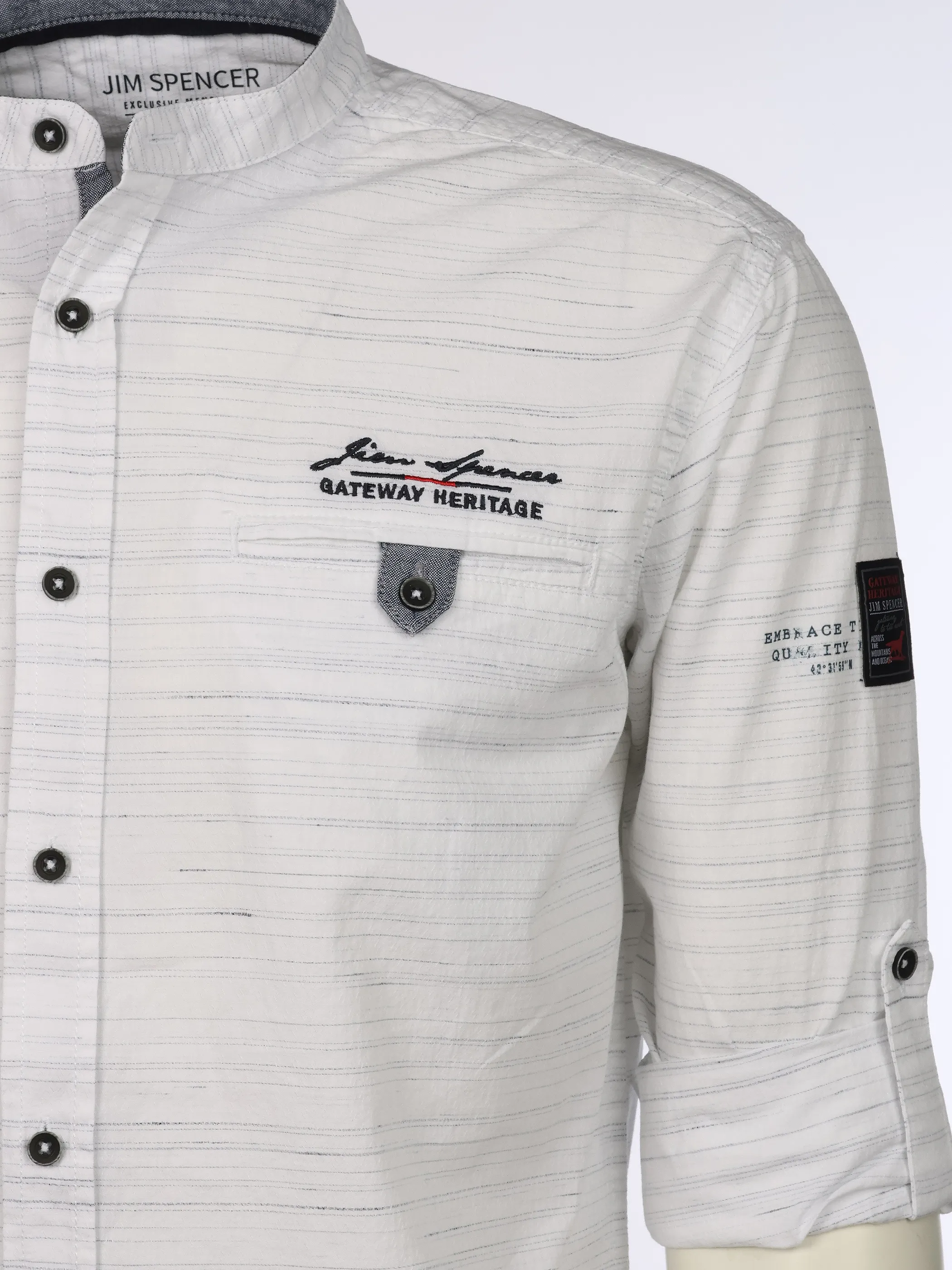 Jim Spencer He. Stehkragenhemd 1/1 Arm slub Weiß 922245 WHITE 3