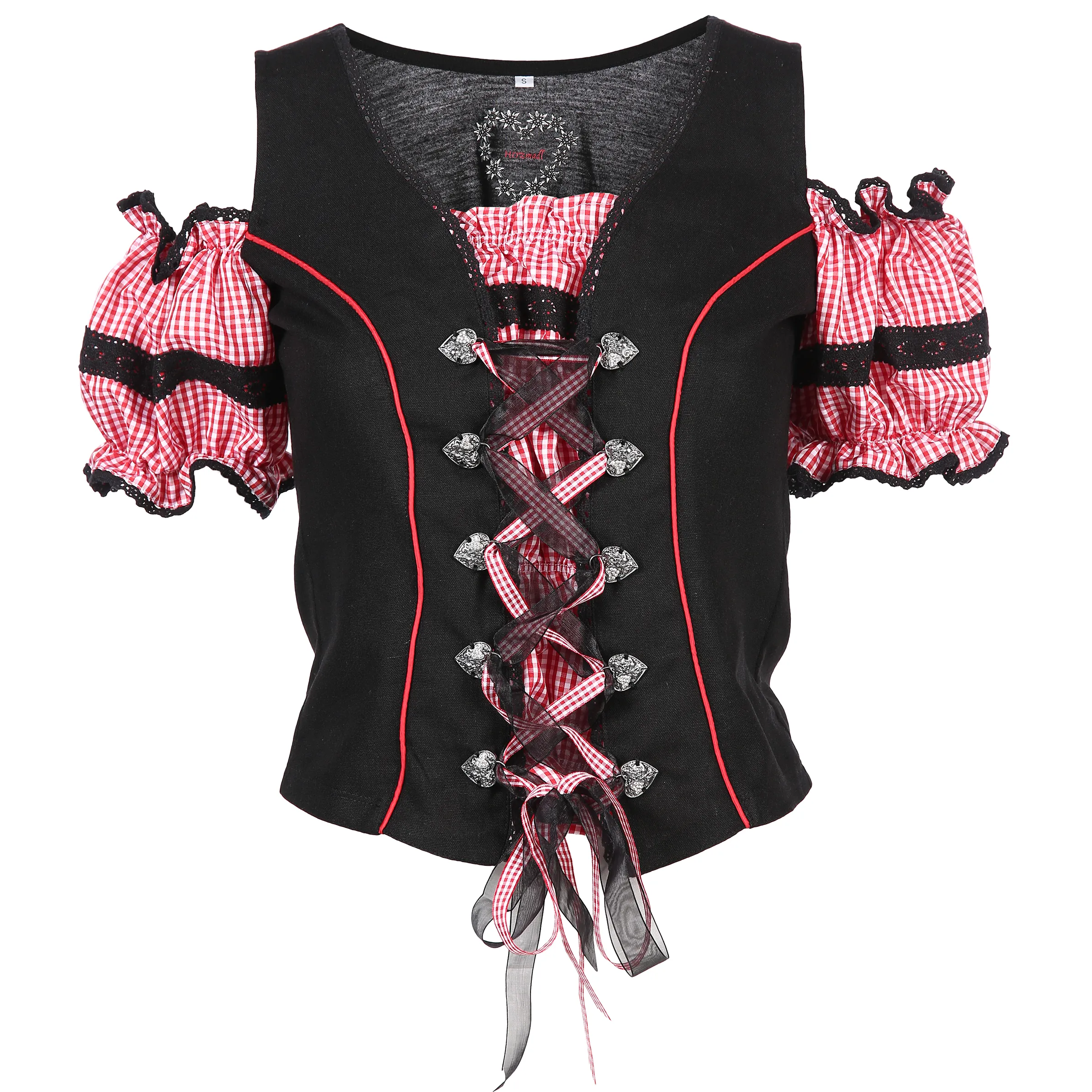 Brandl Tracht Da-Mieder-Shirt m. Karoeinsatz Schwarz 810323 SCHWARZ/RO 1 Brandl Tracht Da-Mieder-Shirt m. Karoeinsatz Schwarz 810323 SCHWARZ/RO 1