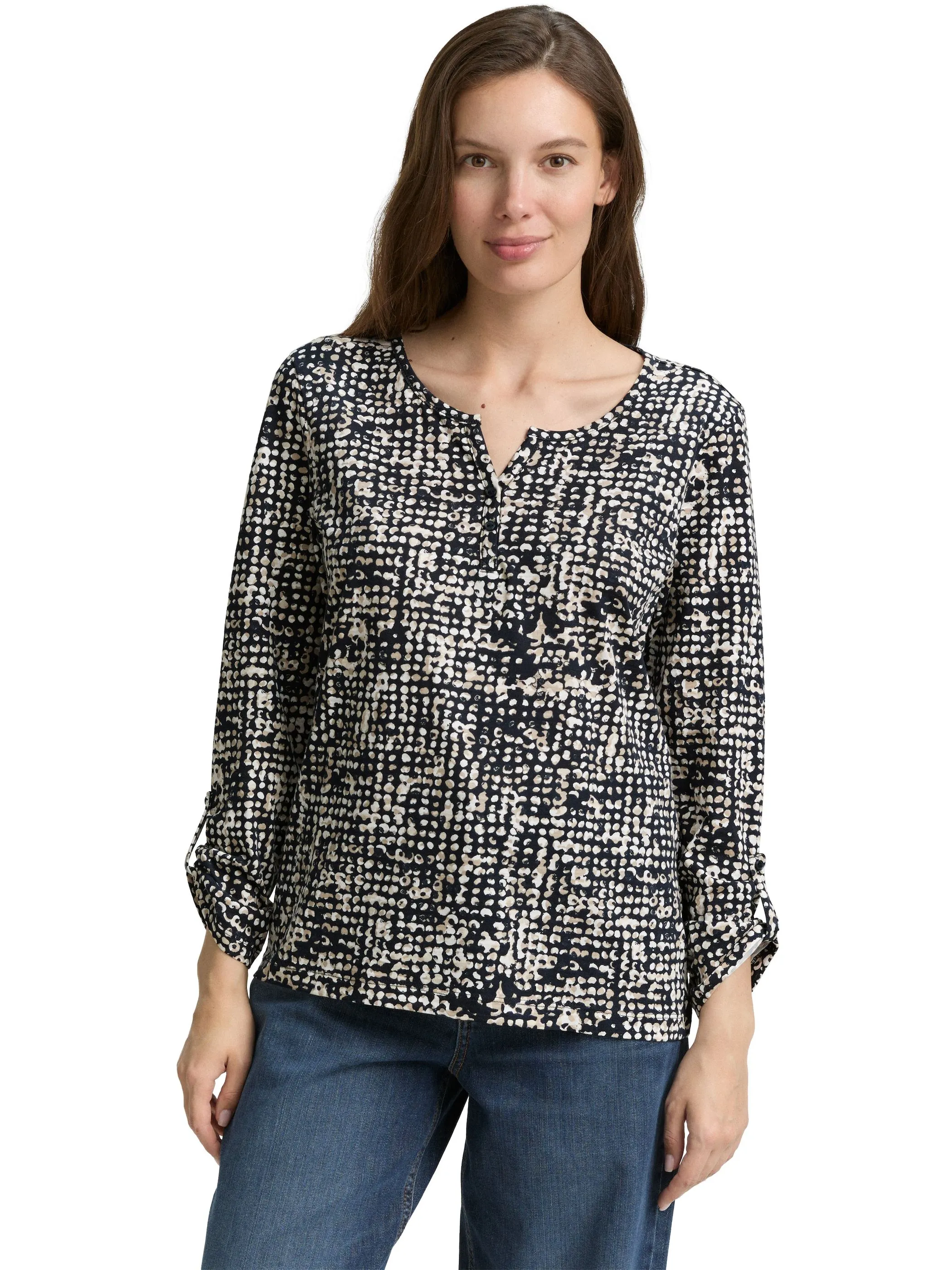 Tom Tailor 1047729 NOS T-shirt henley alloverprinted Blau 914538 38402 5