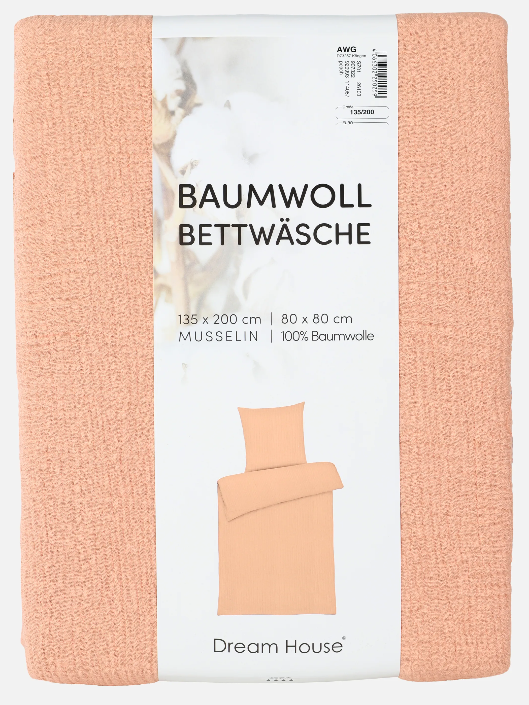Dream House Musselin Bettwäsche 135x200 Orange 920993 PEACH 2