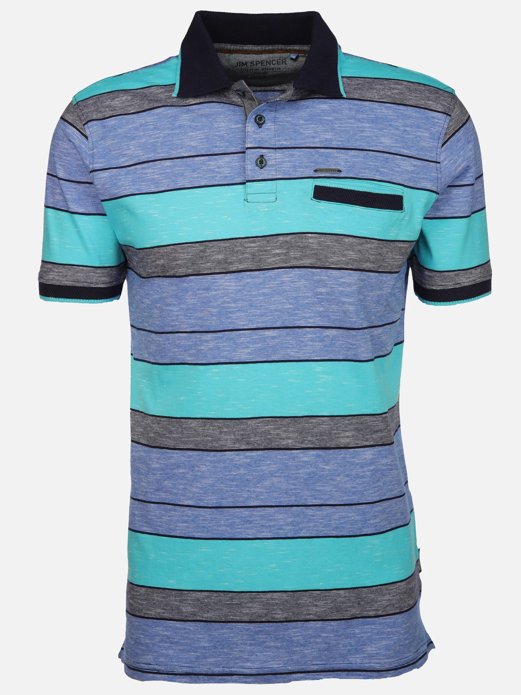 Jim Spencer He. Poloshirt 1/2 Arm Ringel Space Türkis 910837 AQUA 1