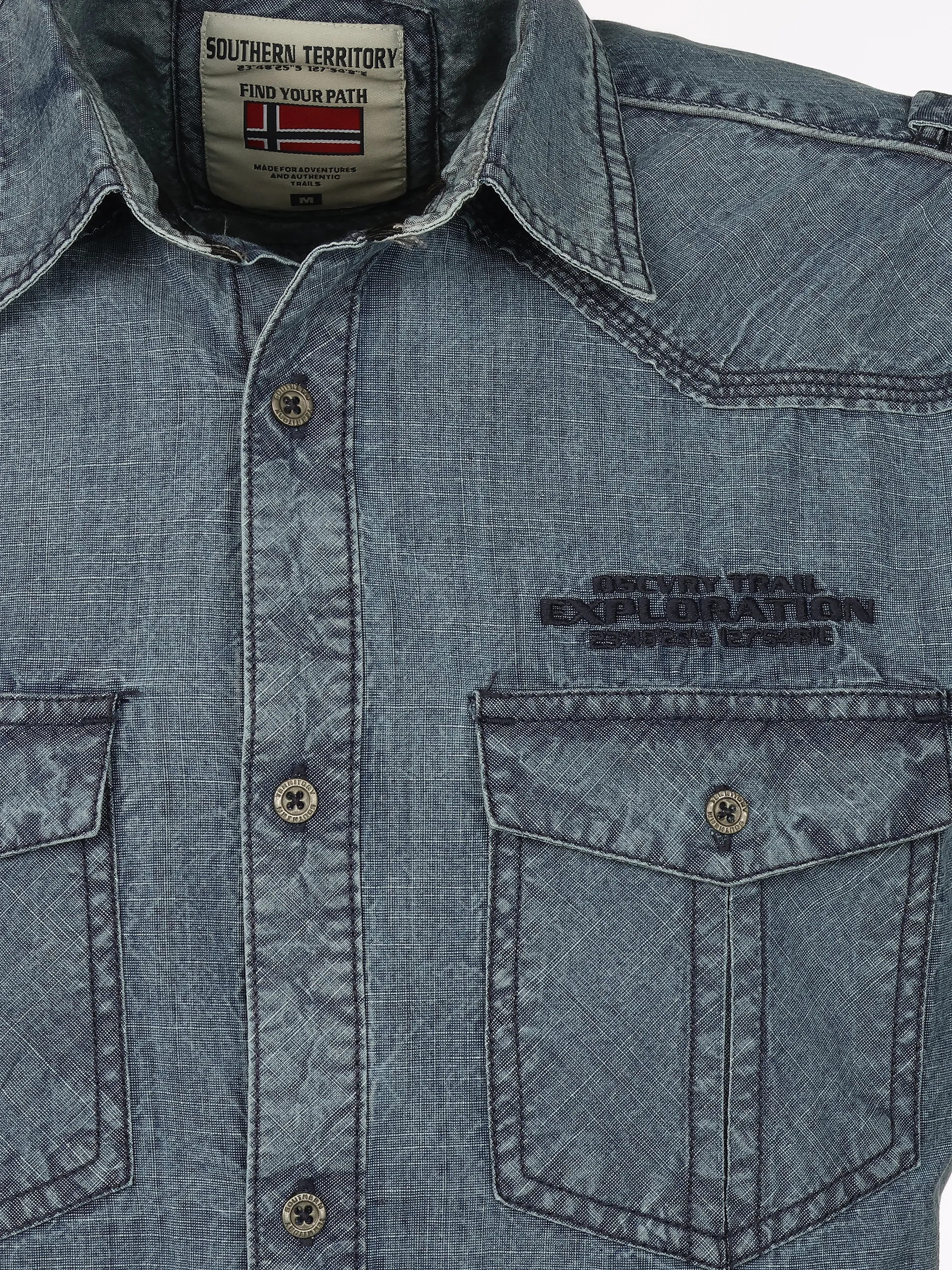 Southern Territory He. Freizeithemd 1/2 Arm washer Blau 922224 DENIM 3