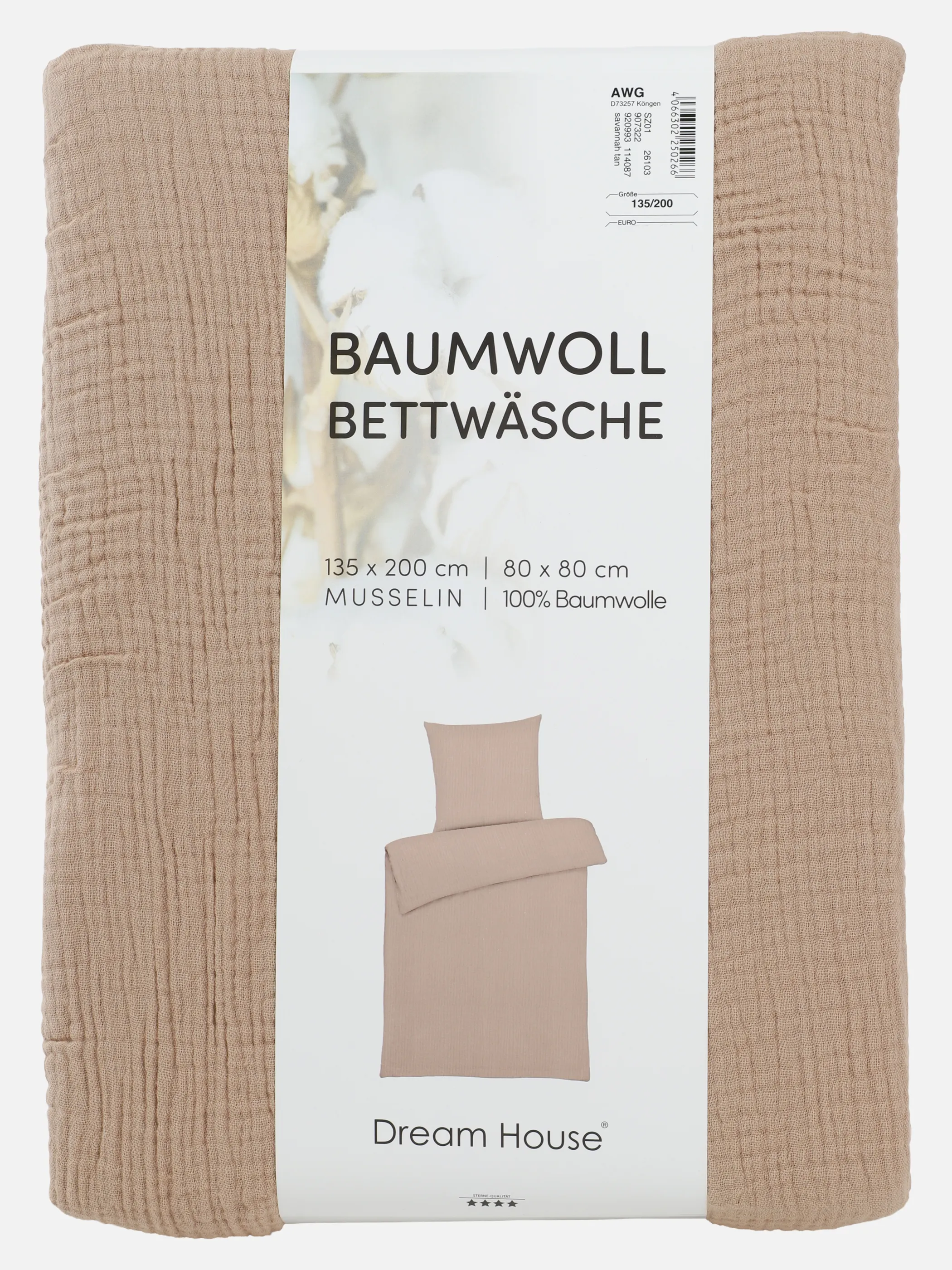 Dream House Musselin Bettwäsche 135x200 Weiß 920993 TAN 2