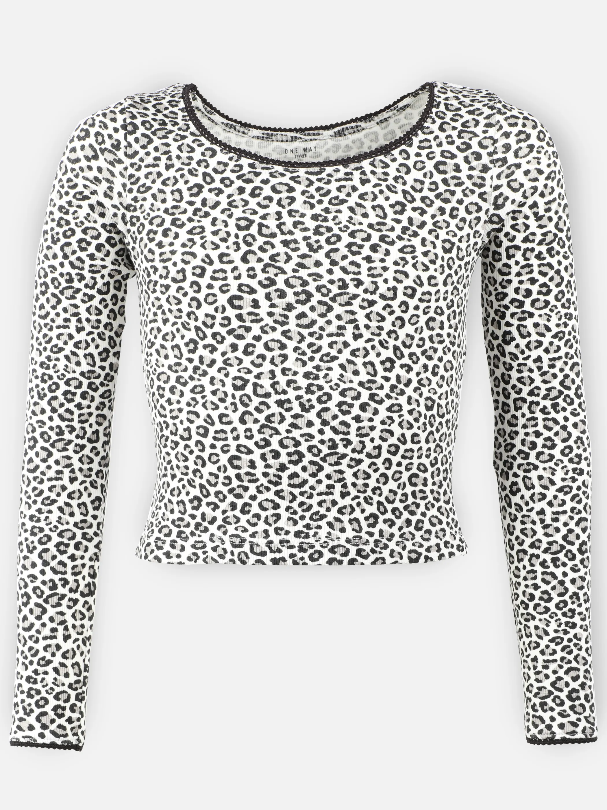 One Way JM Longsleeve mit Leo-AOP und Spitzendetails Schwarz 916321 SCHWARZ 1