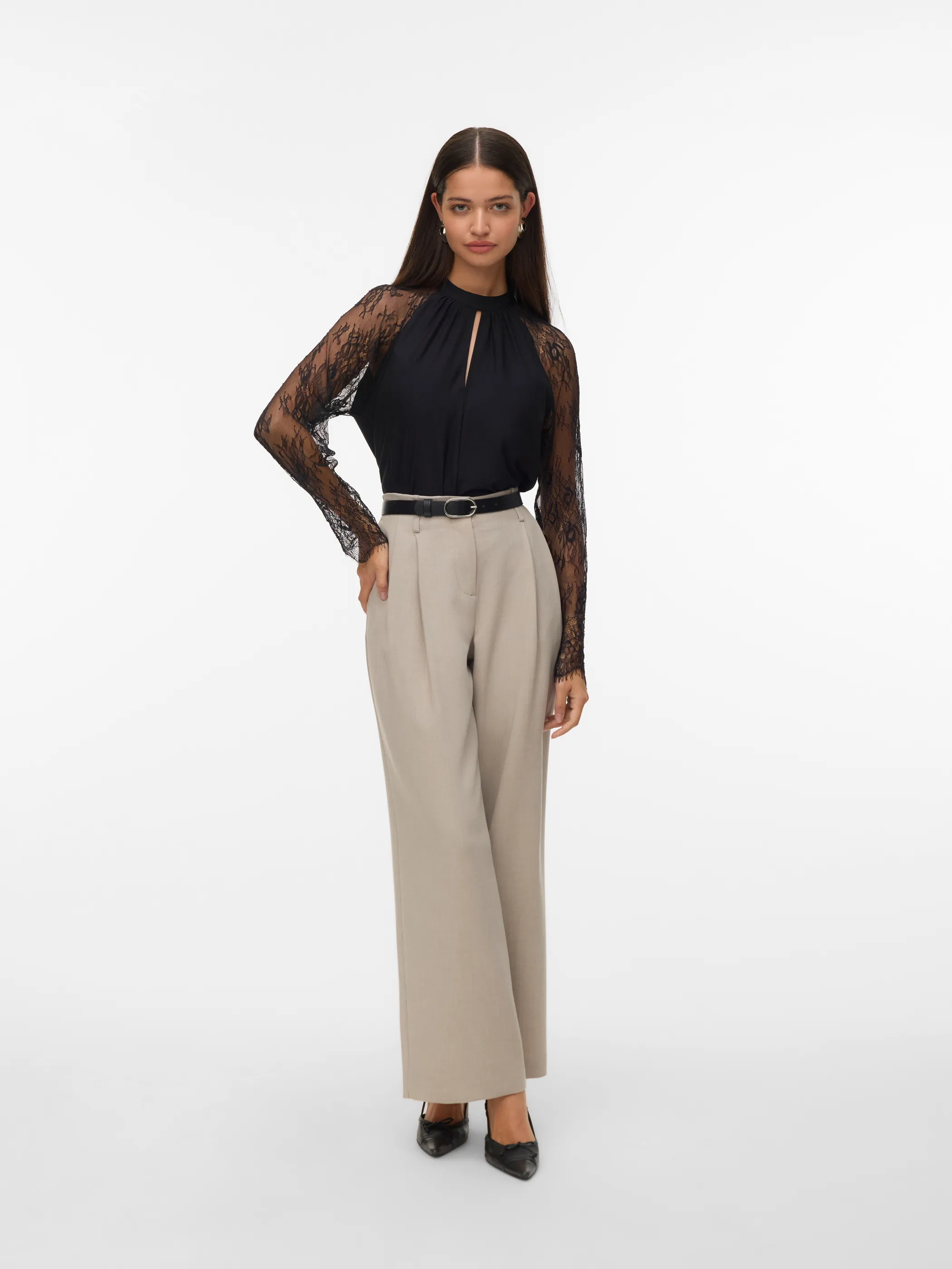 Vero Moda 10334620 VMMILLA LS LACE TOP G Schwarz 915408 177868 1