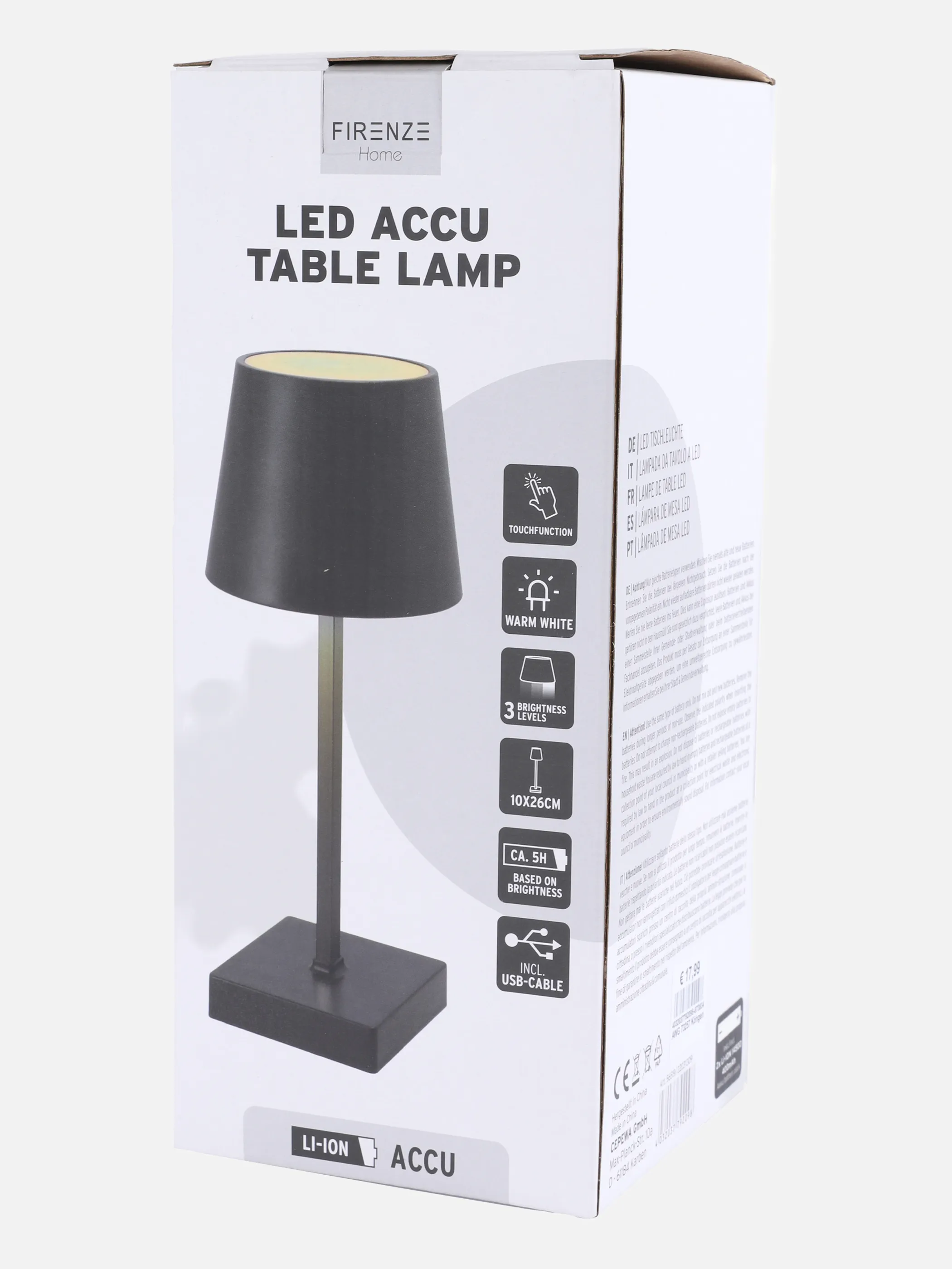 Deko Artikel LED Tischleuchte 26cm 3 Stufen Schwarz 873834 SCHWARZ 1