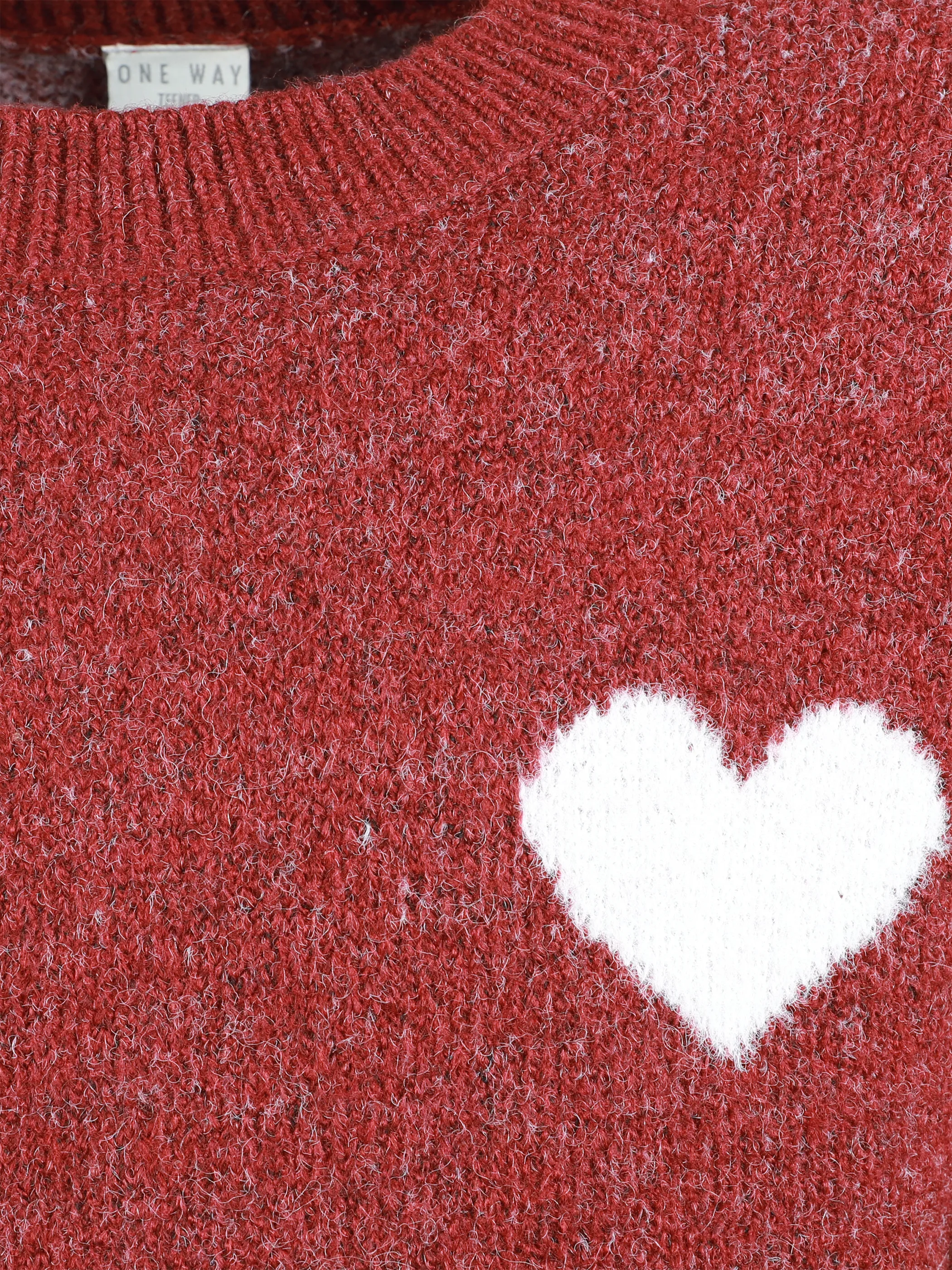 One Way JM Jaquard Pullover mit Herz AOP in bordeaux/weiß Rot 916327 BORDEAUX 3