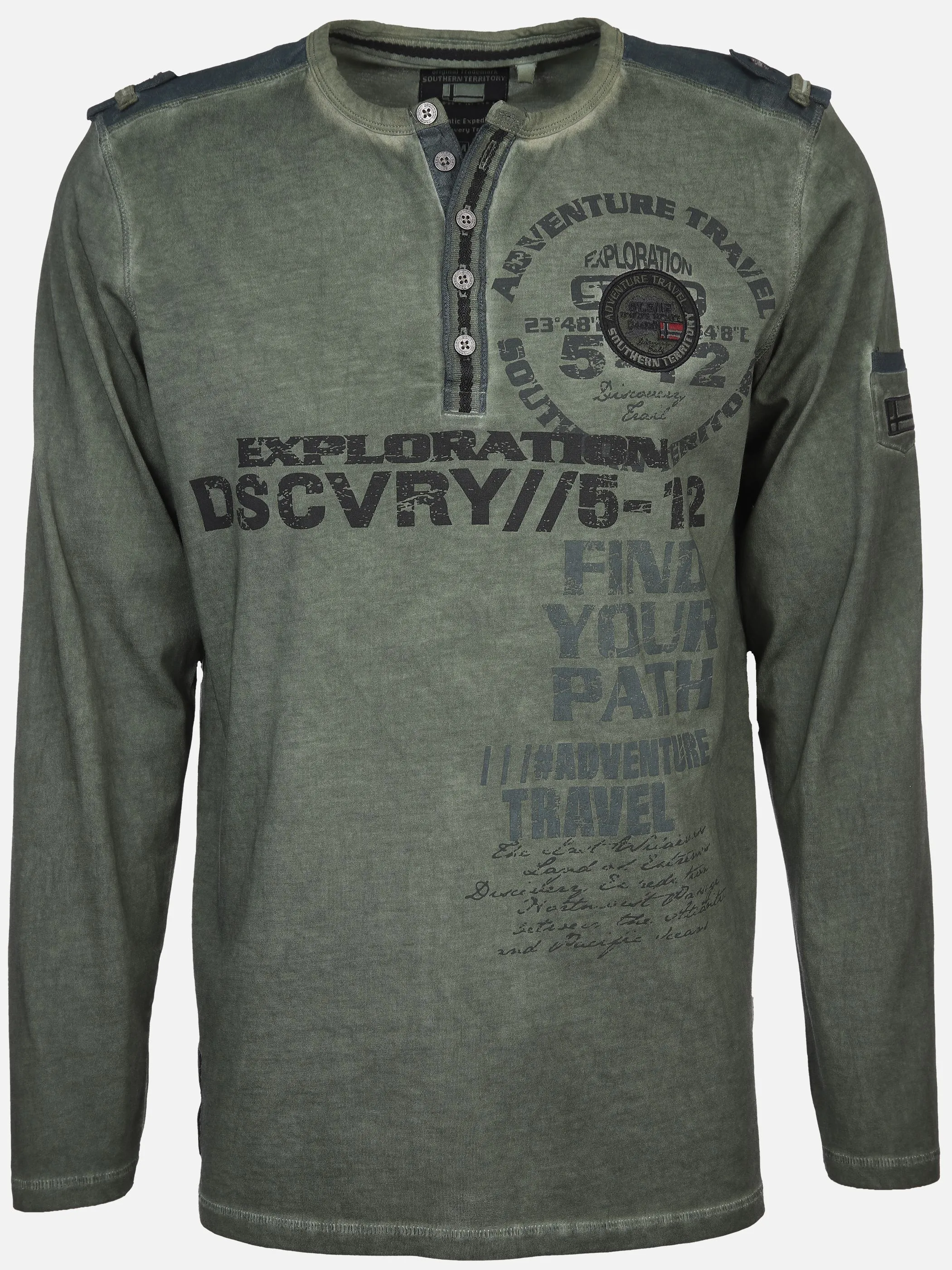 Southern Territory He. Henleyshirt 1/1 Arm print Oliv 896803 OLIVE 1 Southern Territory He. Henleyshirt 1/1 Arm print Oliv 896803 OLIVE 1