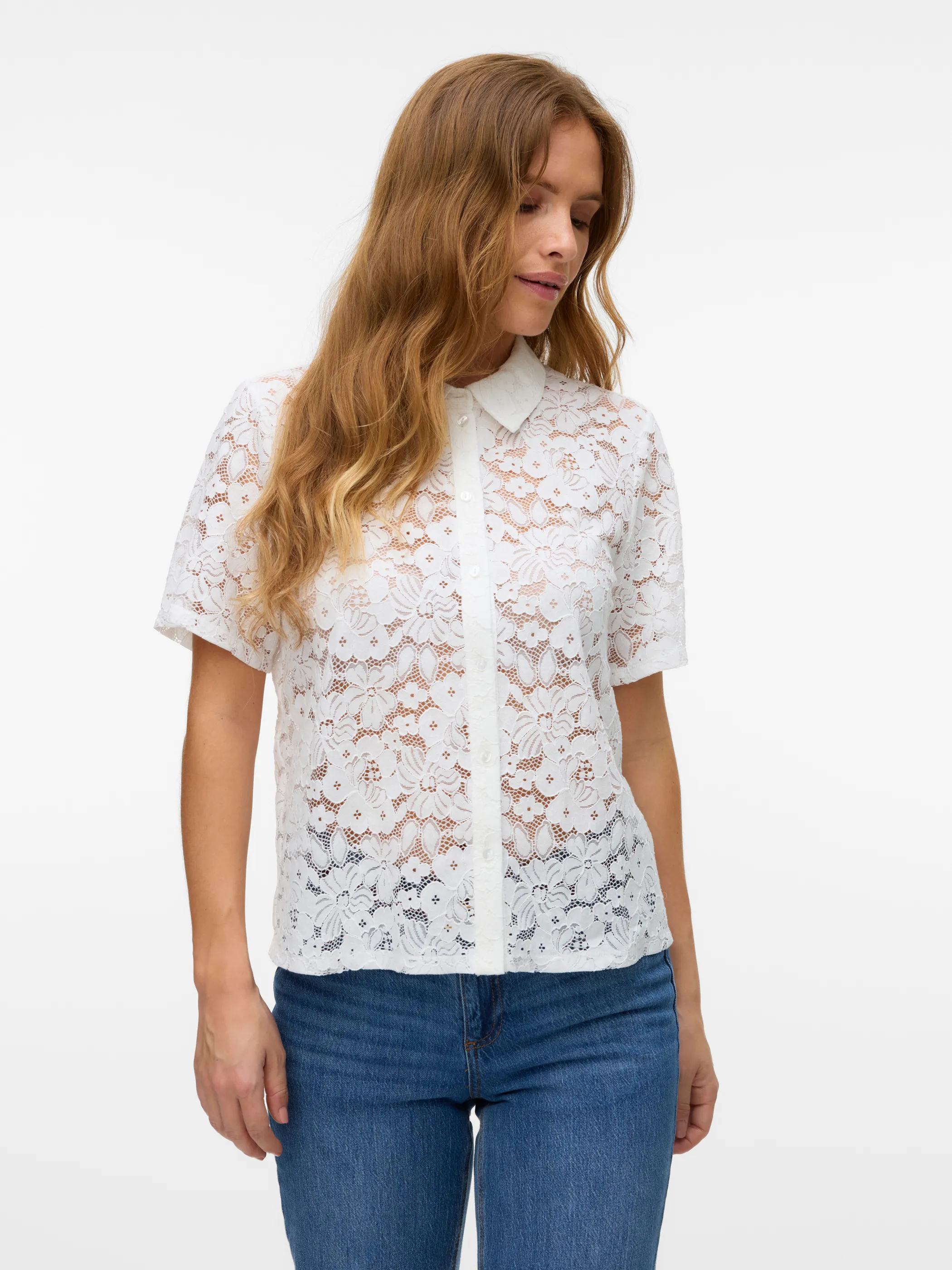 Vero Moda 10330056 VMHONEY LACE SS SHIRT Weiß 910570 175598001 3