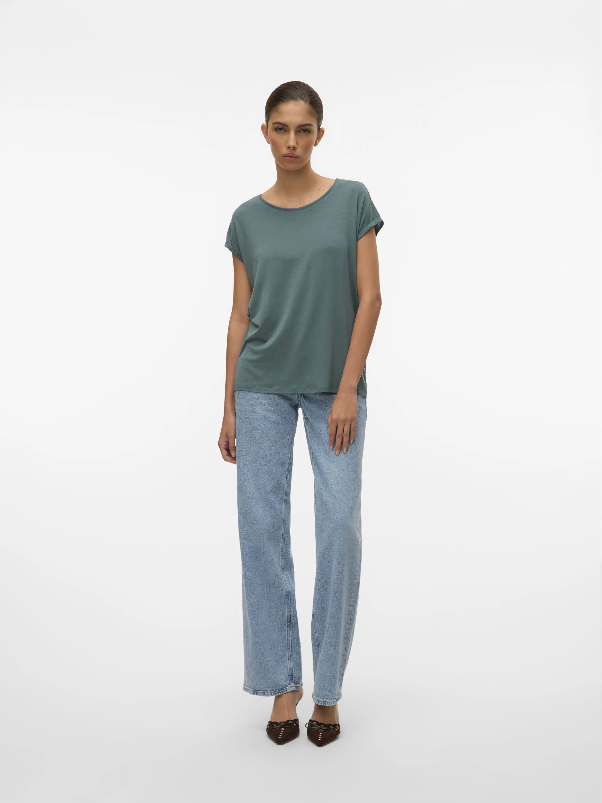 Vero Moda 10284468 VMAVA PLAIN SS TOP GA Grün 873829 185518 4