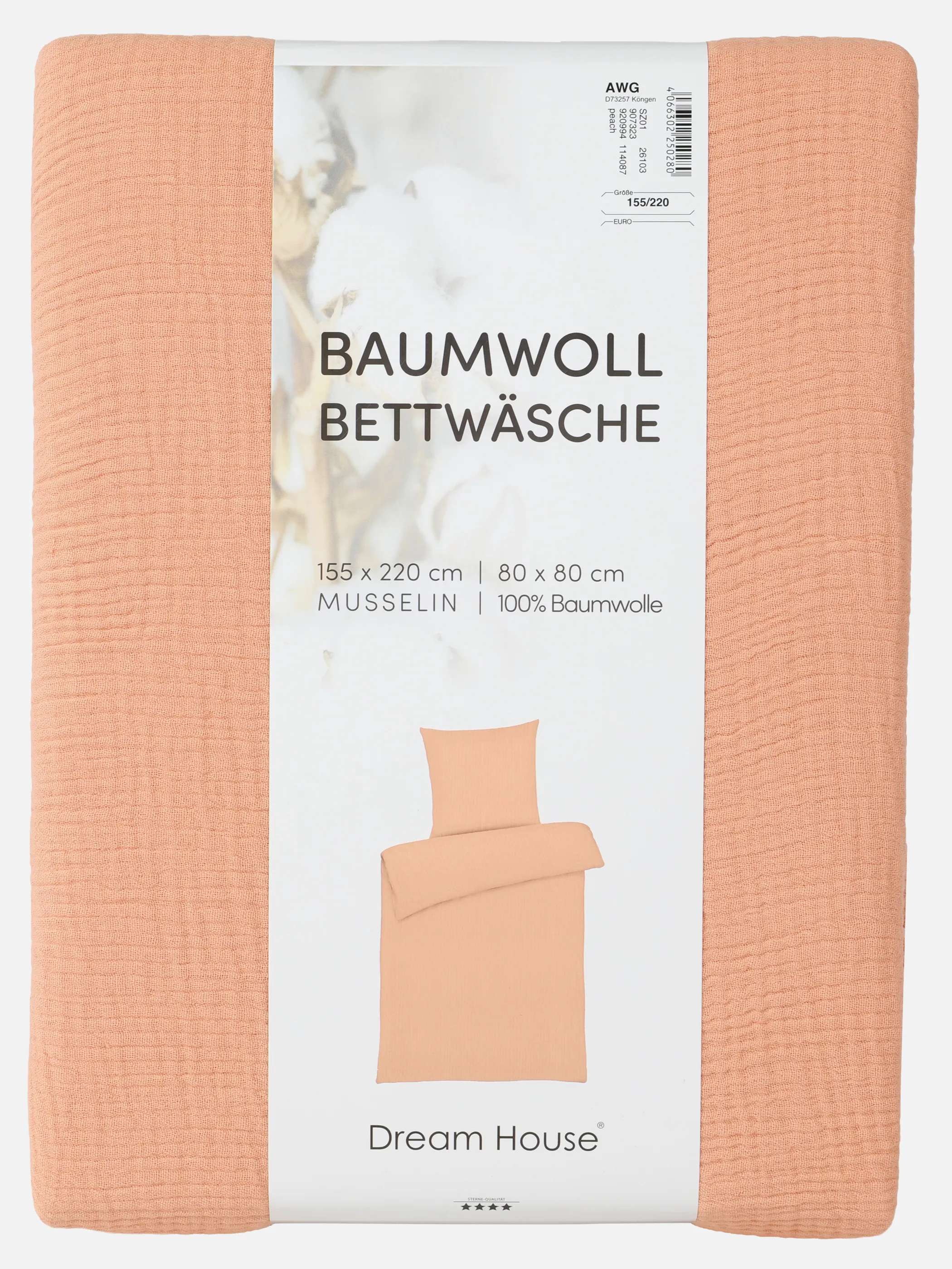 Dream House Musselin Bettwäsche 155x220 Orange 920994 PEACH 2