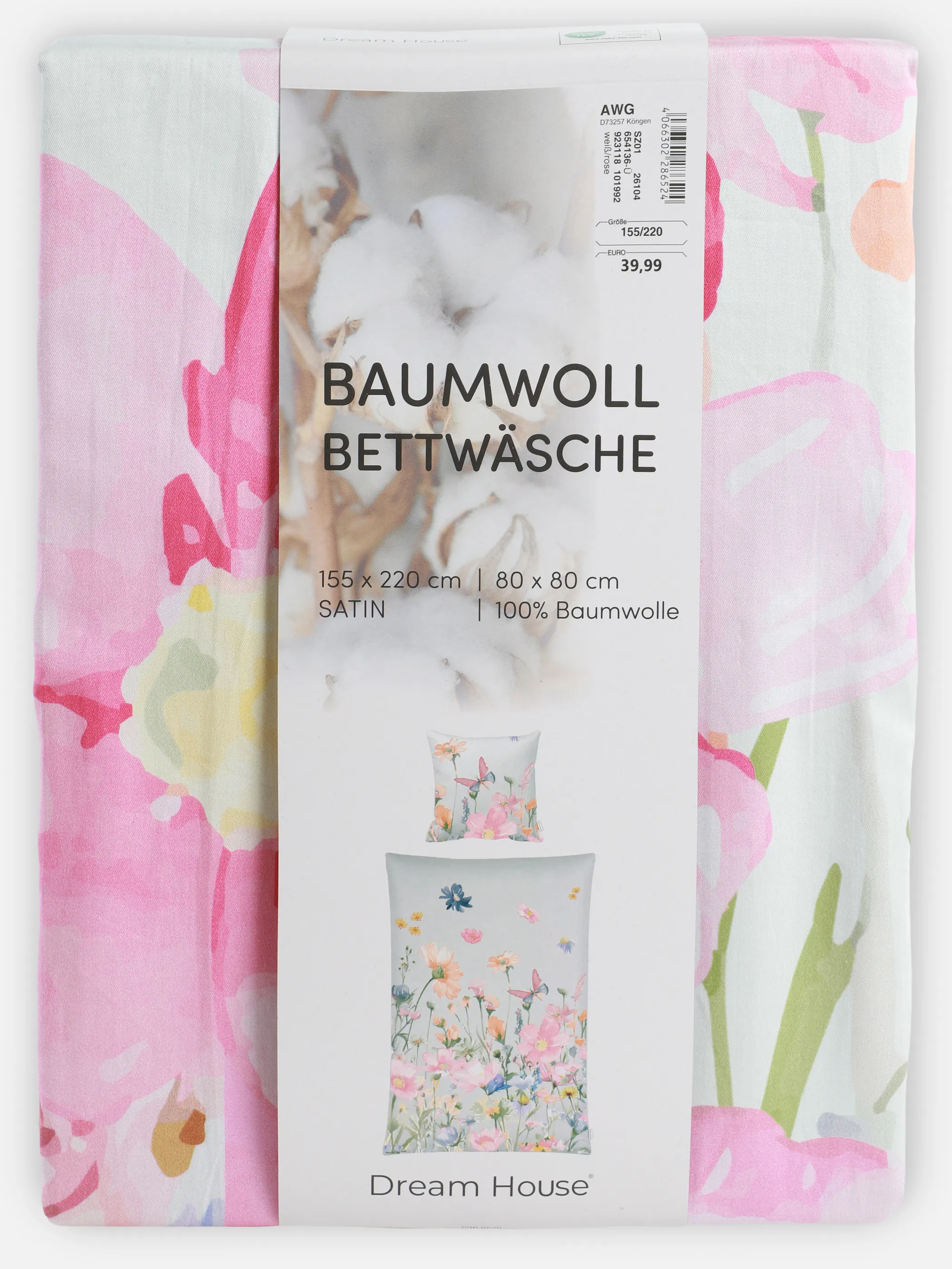 Dream House Satinbettwäsche Schmetterling Weiß 923118 WEIß 2