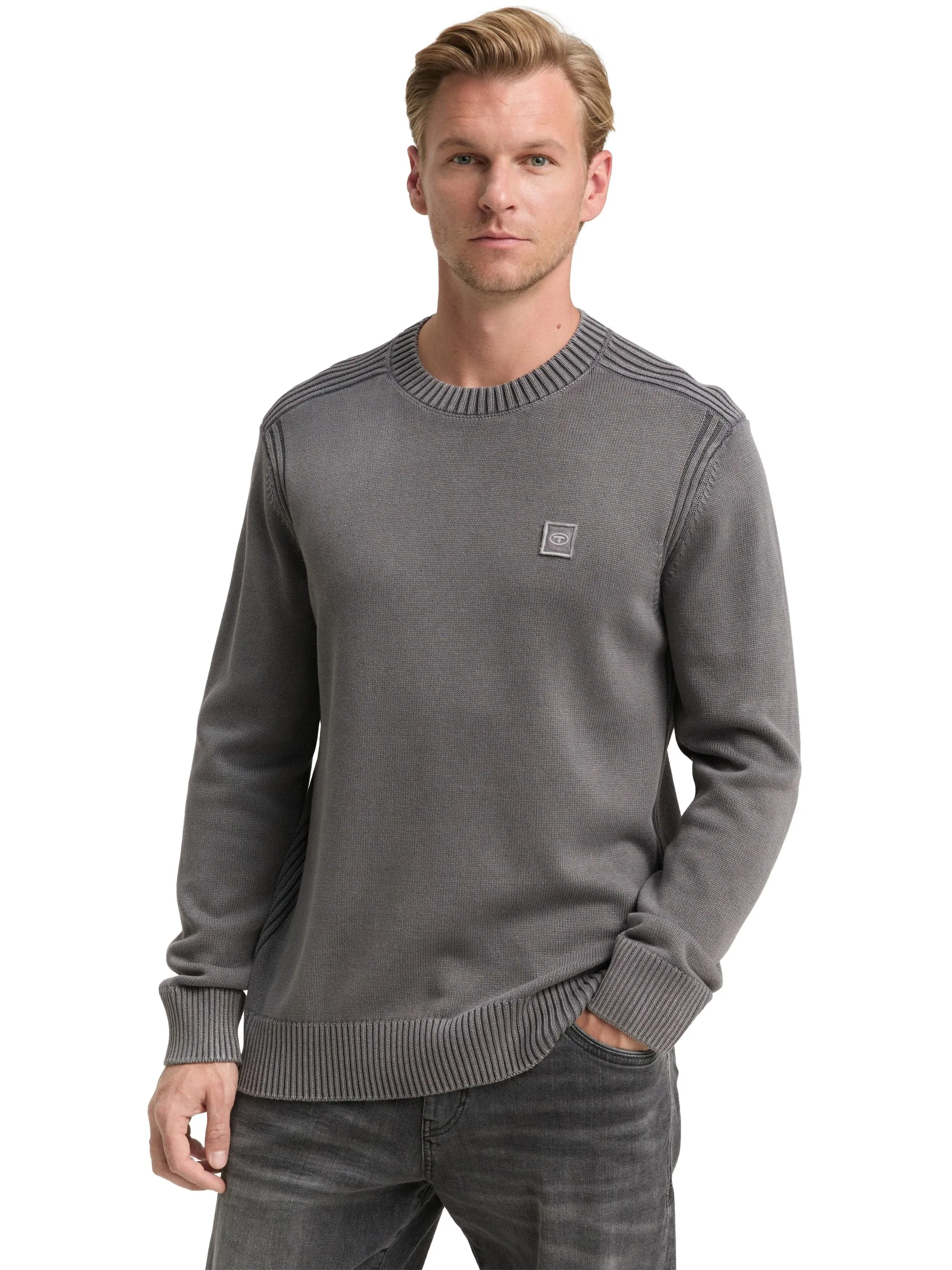 Tom Tailor 1048024 washed crewneck knit Grau 914872 38326 5