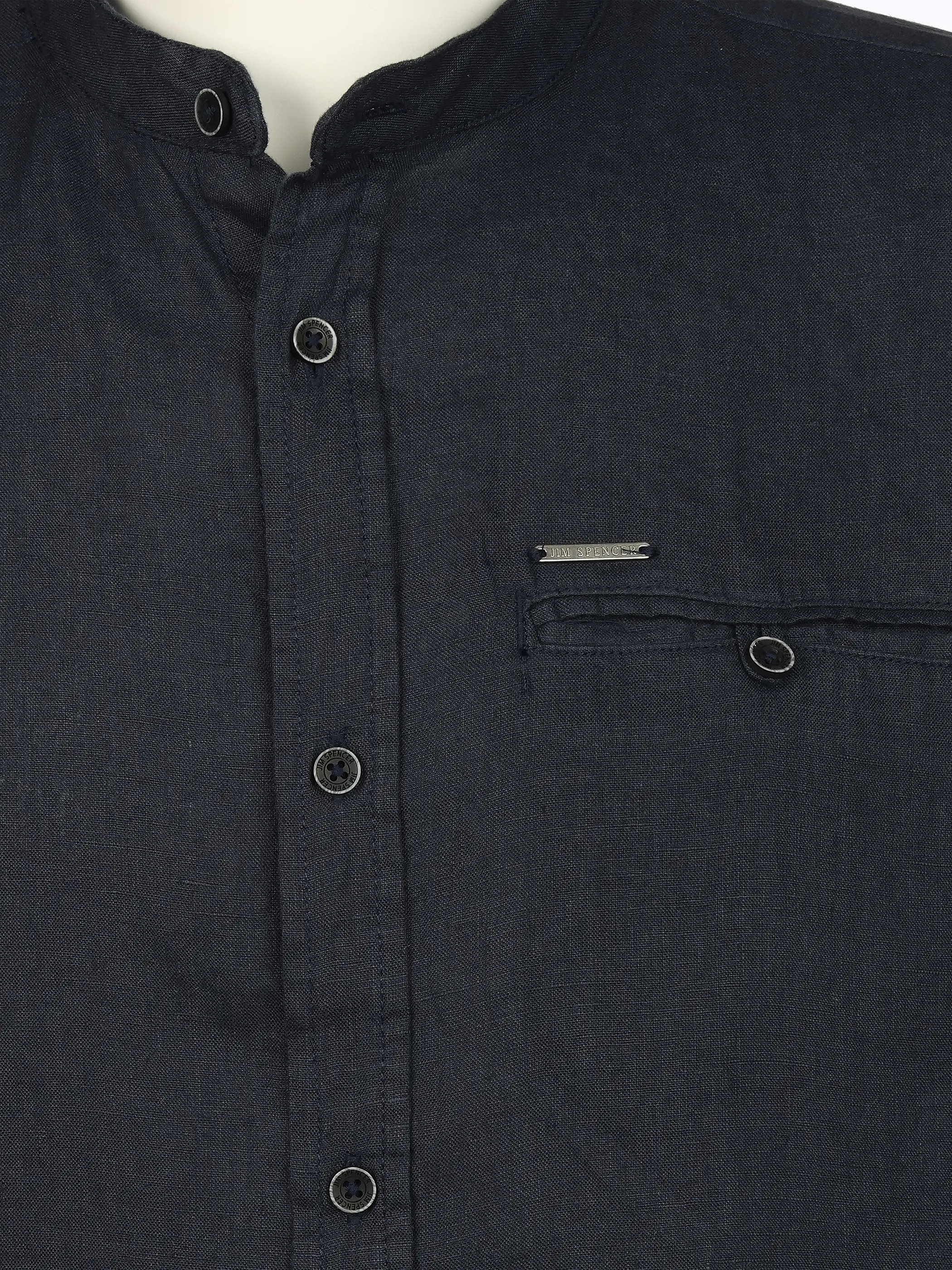 Jim Spencer He. Leinenhemd 1/2 Arm Stehkragen Blau 922239 NAVY 3