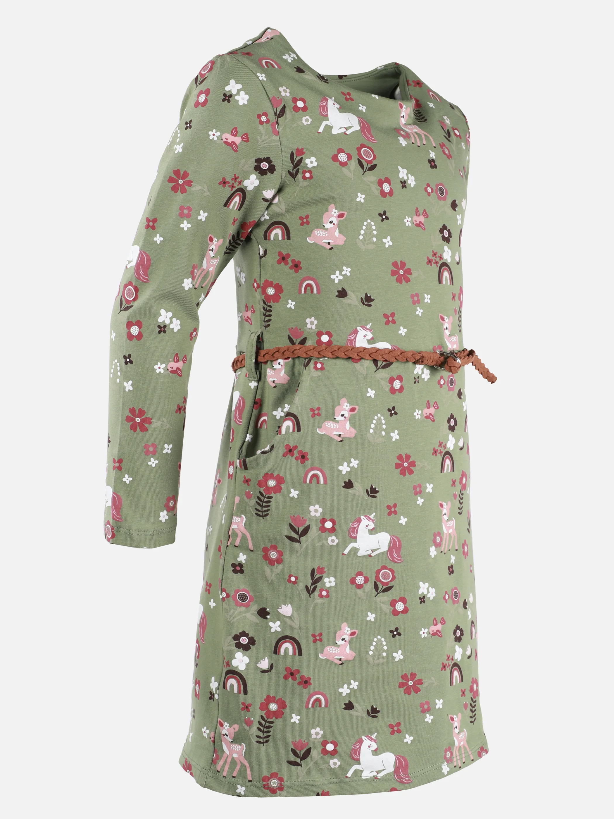 One Way KM Kleid mit Reh/Einhorn/Blumen AOP in grün Grün 913504 GRÜN 3