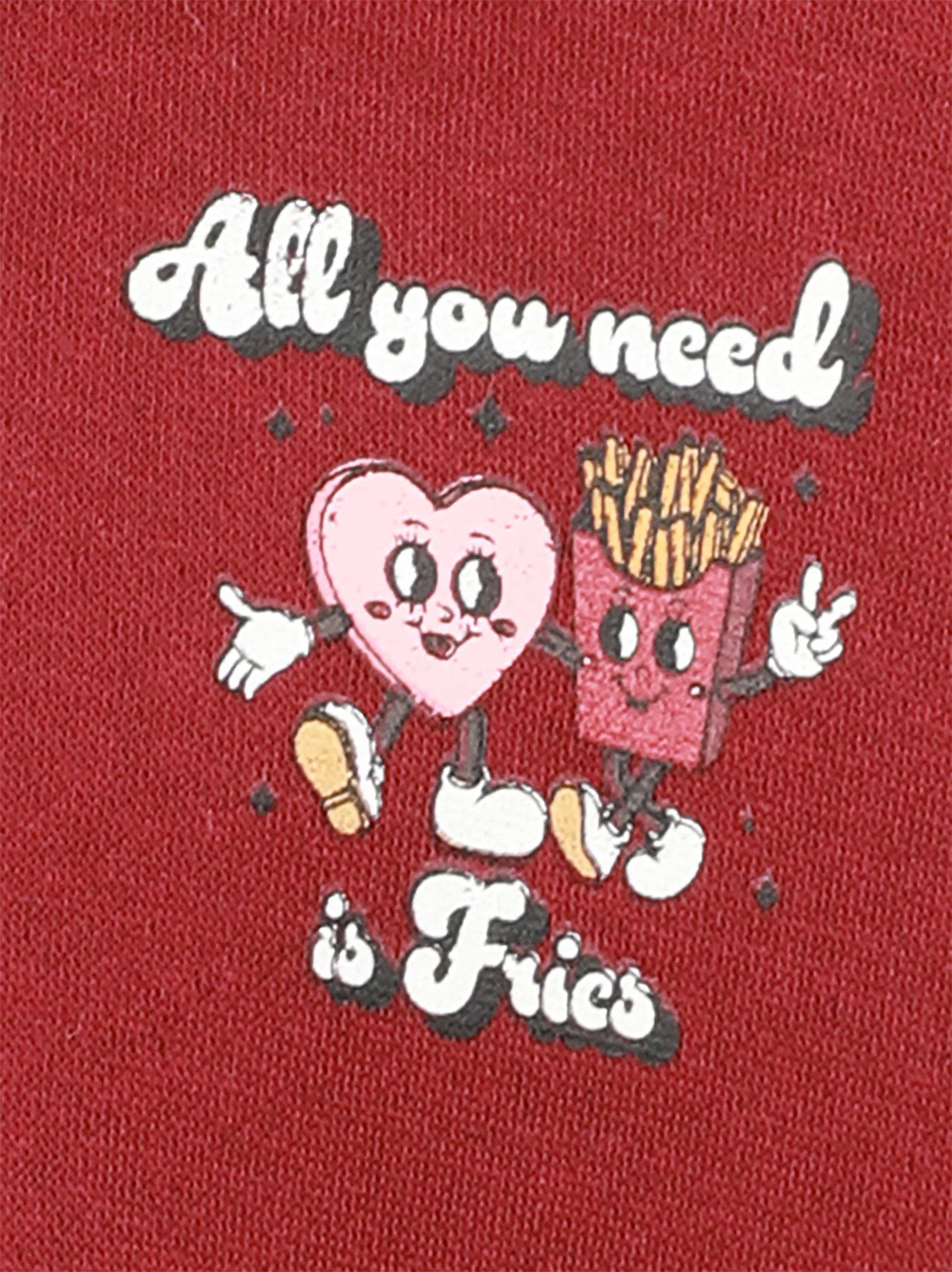 One Way JM Hoodie "All you need is Fries" Backprint in rot Rot 916194 BORDEAUX 3