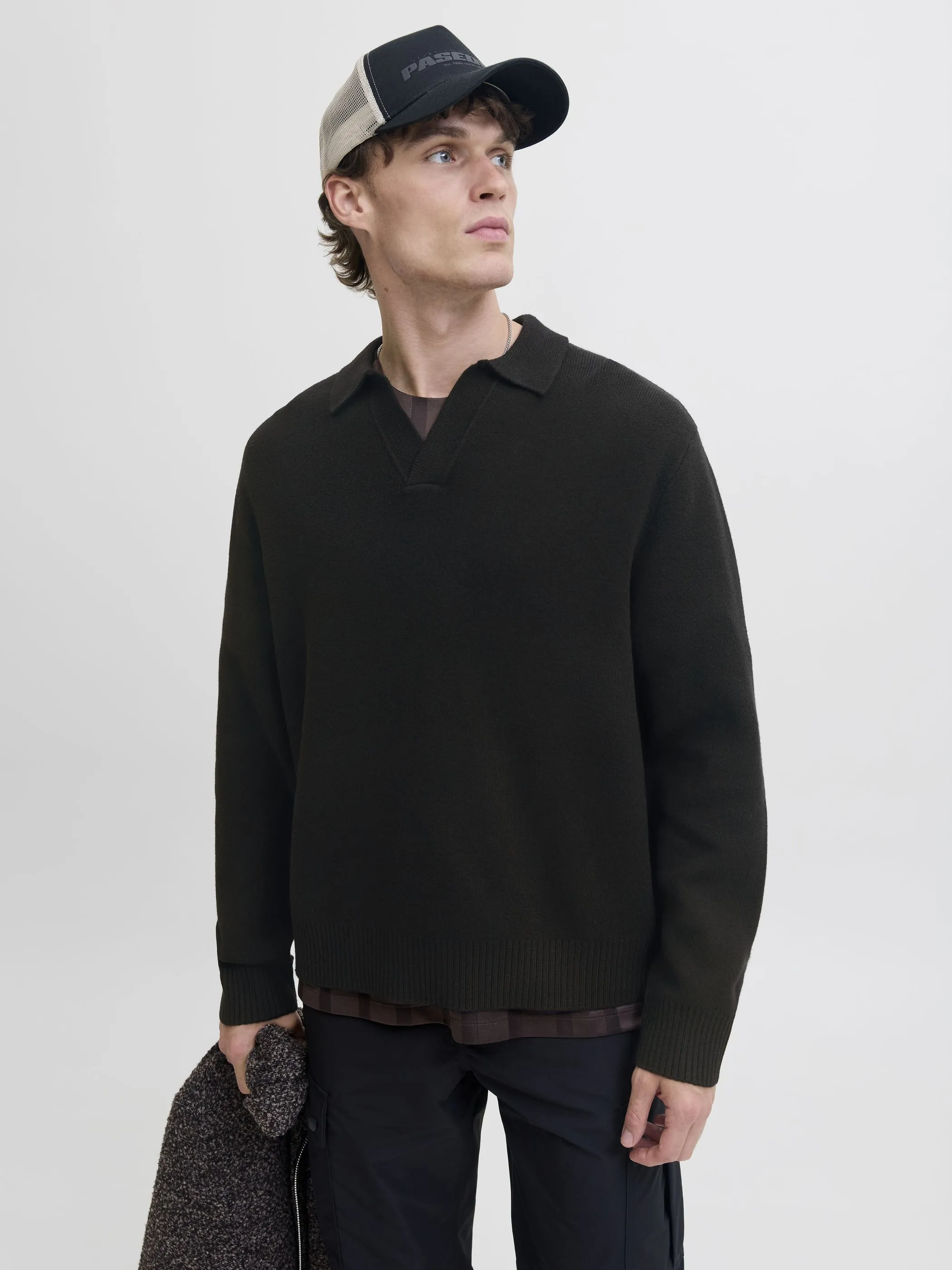 Jack Jones 12282845 JCOCOVER KNIT SPLIT N Schwarz 917567 178012 5