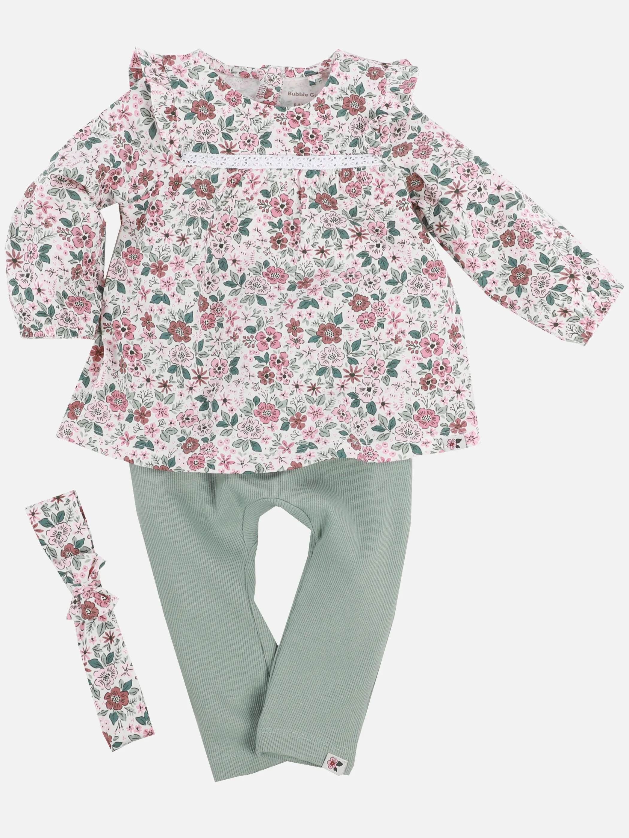 Bubble Gum BG Set Longsleeve mit AOP in weiß; Hose in grün Weiß 921710 SNOW WHITE 1