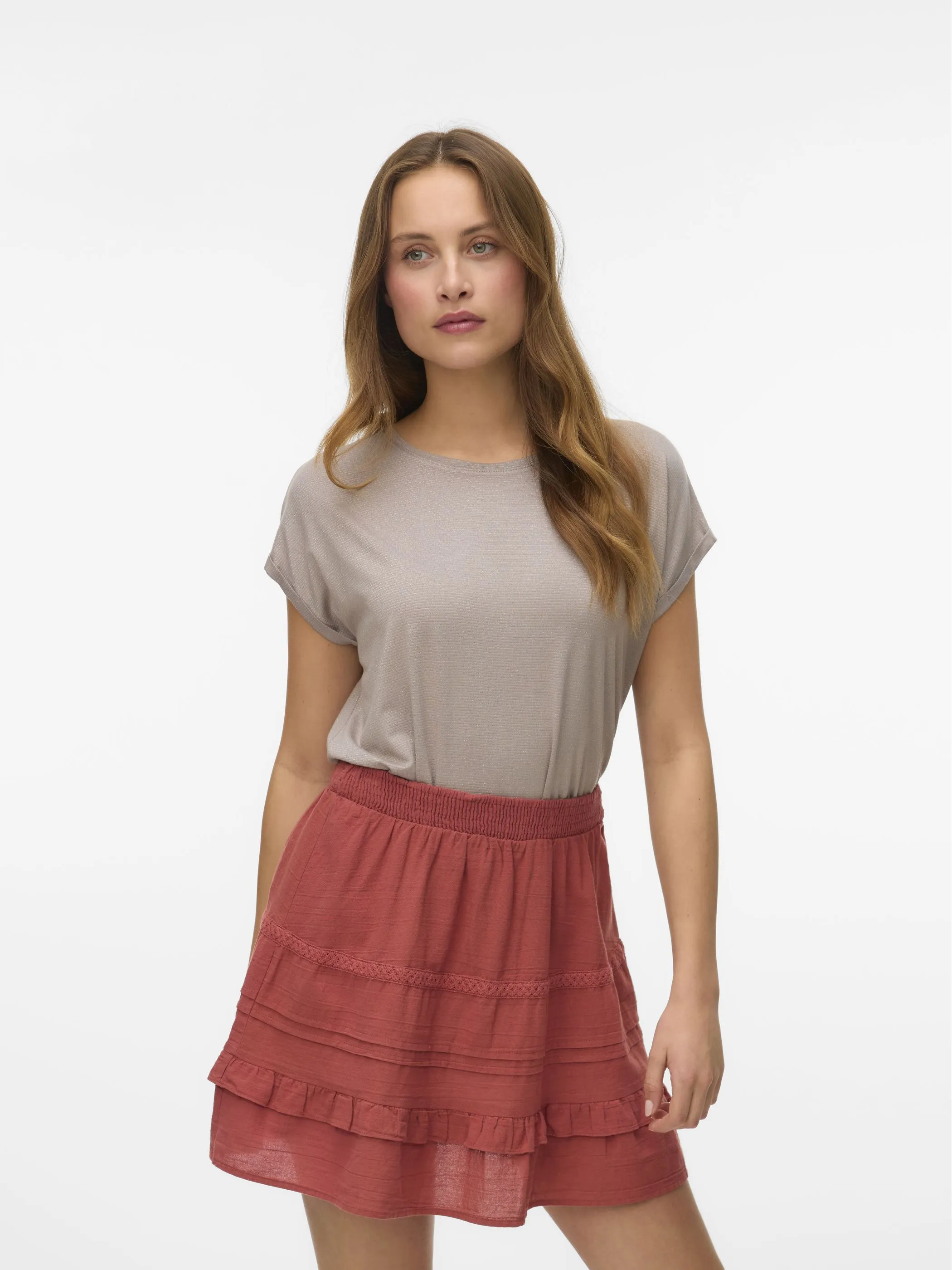 Vero Moda 10250488 VMLAVA GLITTER SS TOP STRIPE Braun 852566 175680003 2