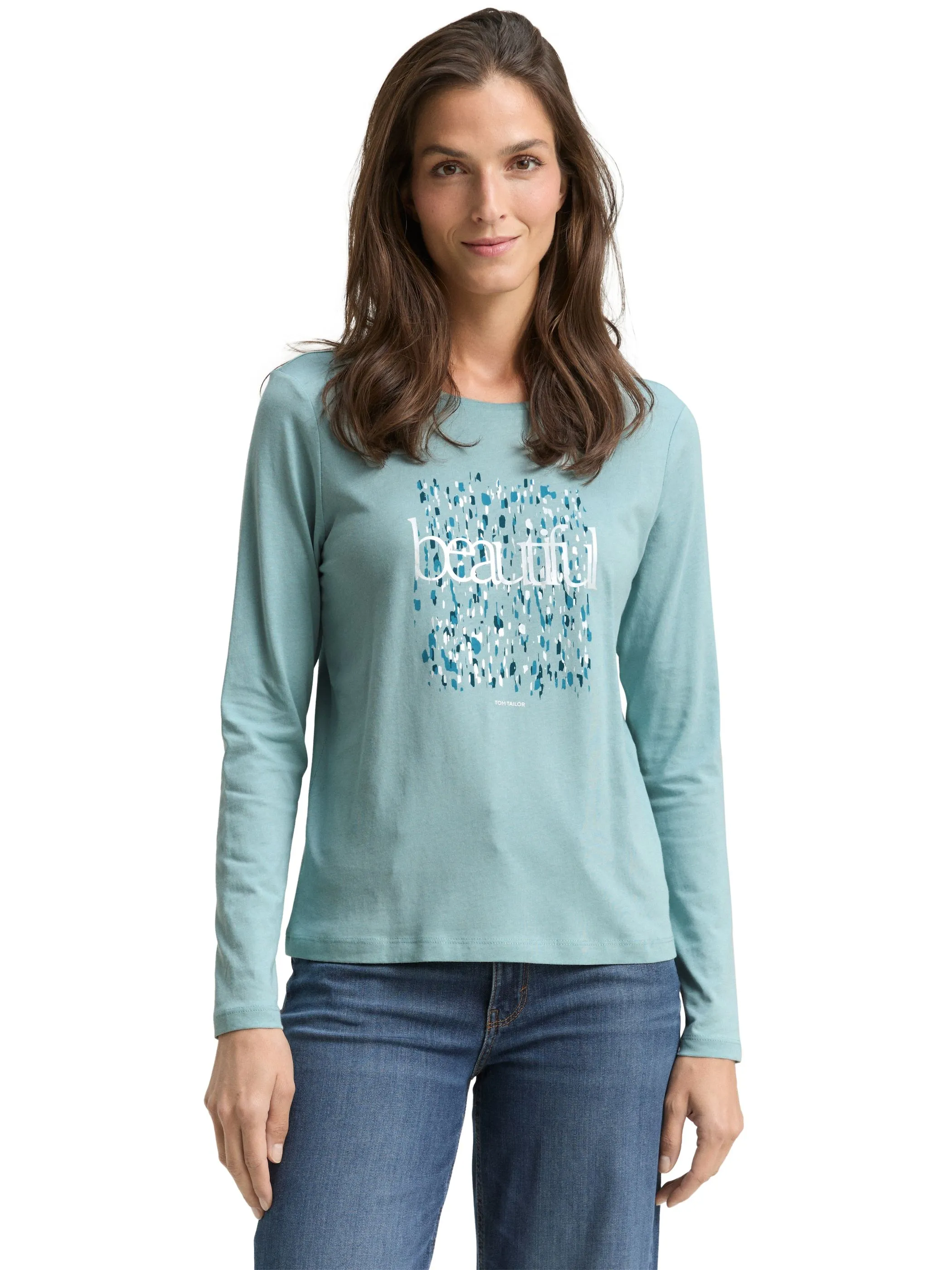 Tom Tailor 1048951 Longsleeve crew neck frontprint Grün 918873 27450 5