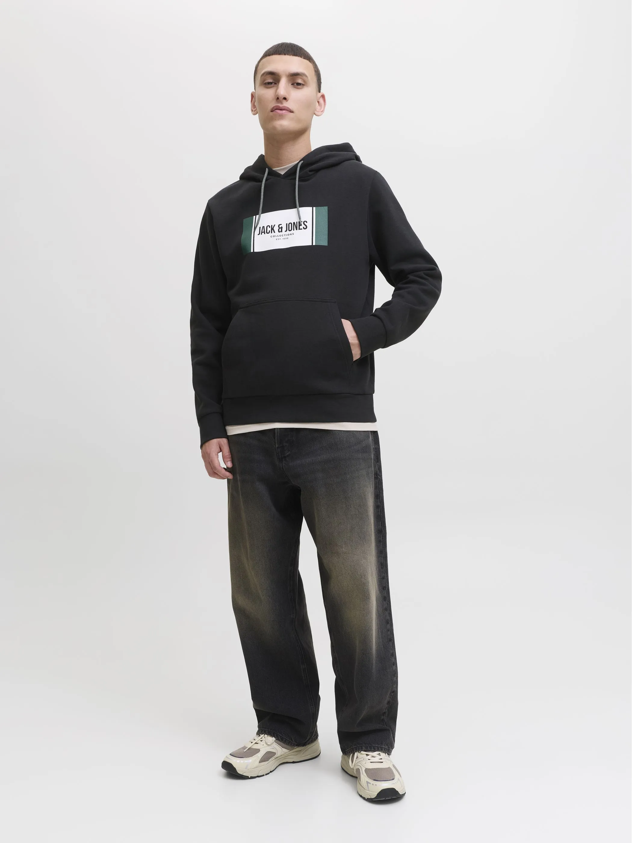 Jack Jones 12278614 JJHAYATO SWEAT HOOD BTS LN Schwarz 925888 178012 4