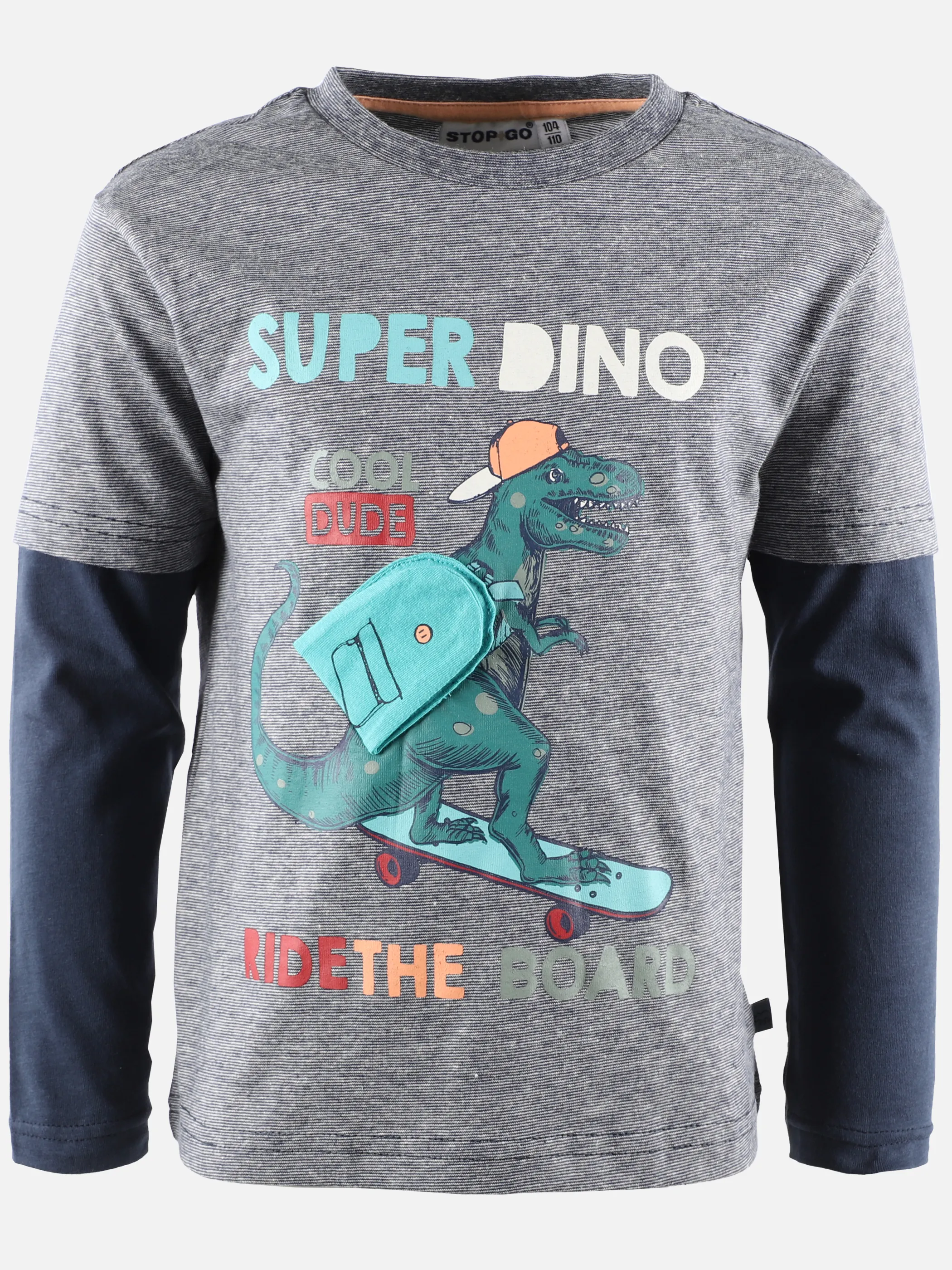 Stop + Go KJ fake Longsleeveshirt mit Dinodruck in blau Blau 890419 BLAU 1 Stop + Go KJ fake Longsleeveshirt mit Dinodruck in blau Blau 890419 BLAU 1