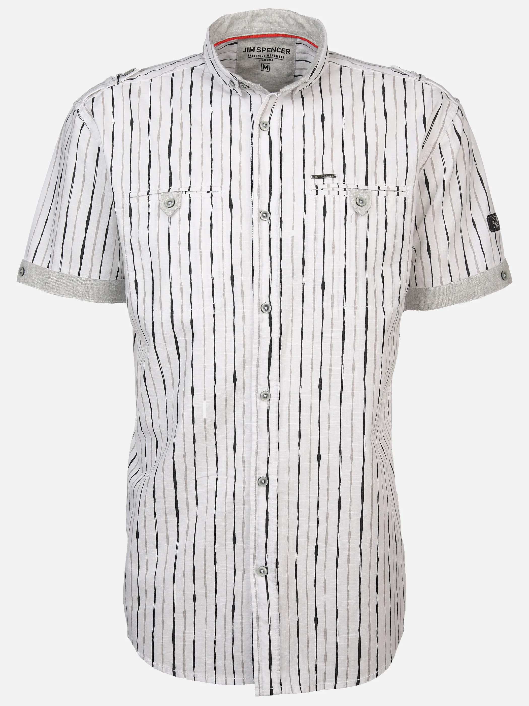Jim Spencer He. Stehkragenhemd 1/2 Arm Grau 894398 GREY STRIP 1 Jim Spencer He. Stehkragenhemd 1/2 Arm Grau 894398 GREY STRIP 1