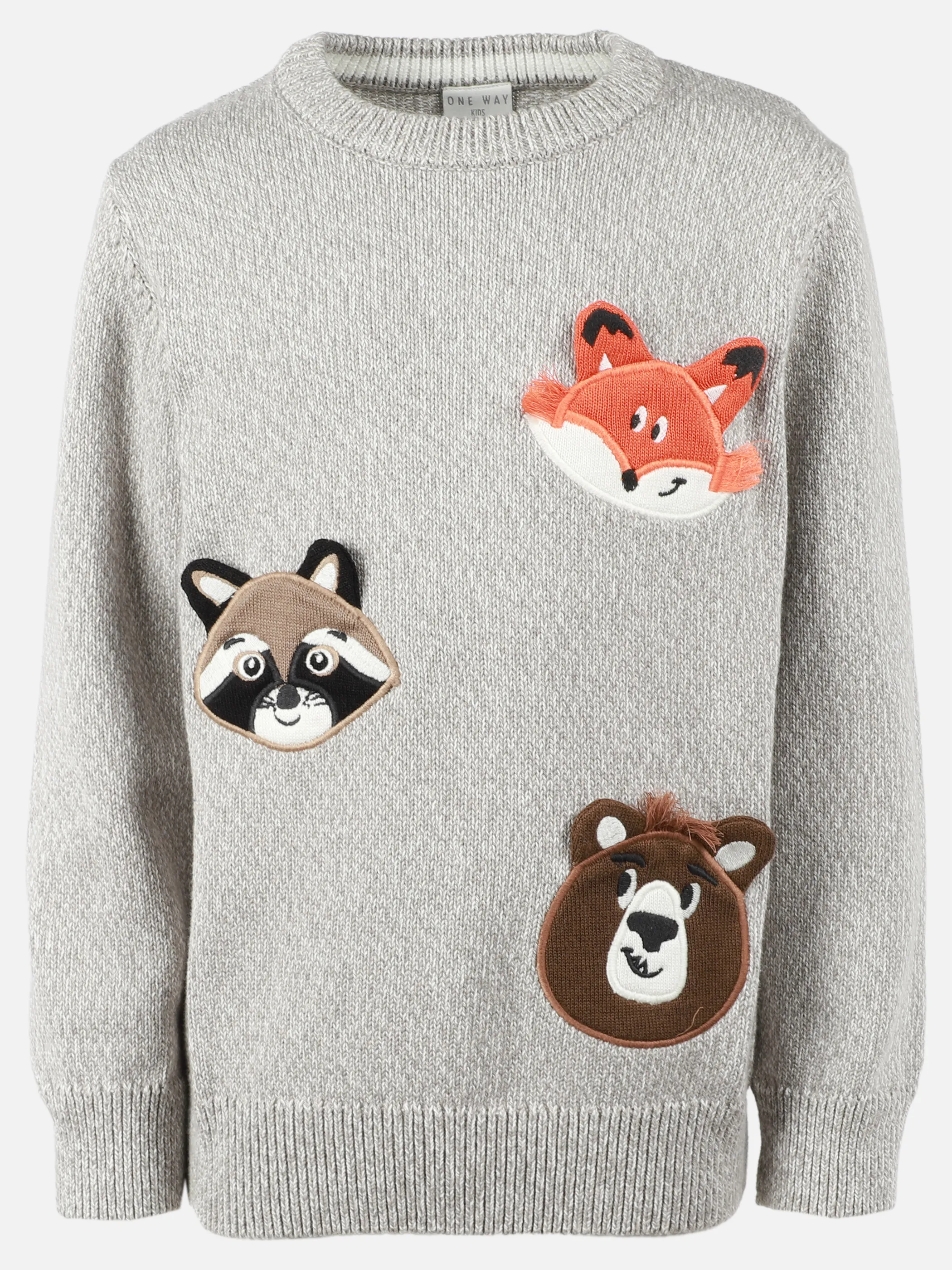 One Way KJ Strickpullover mit Waldtier Appli in grau Grau 930126 GRAU MELAN 1
