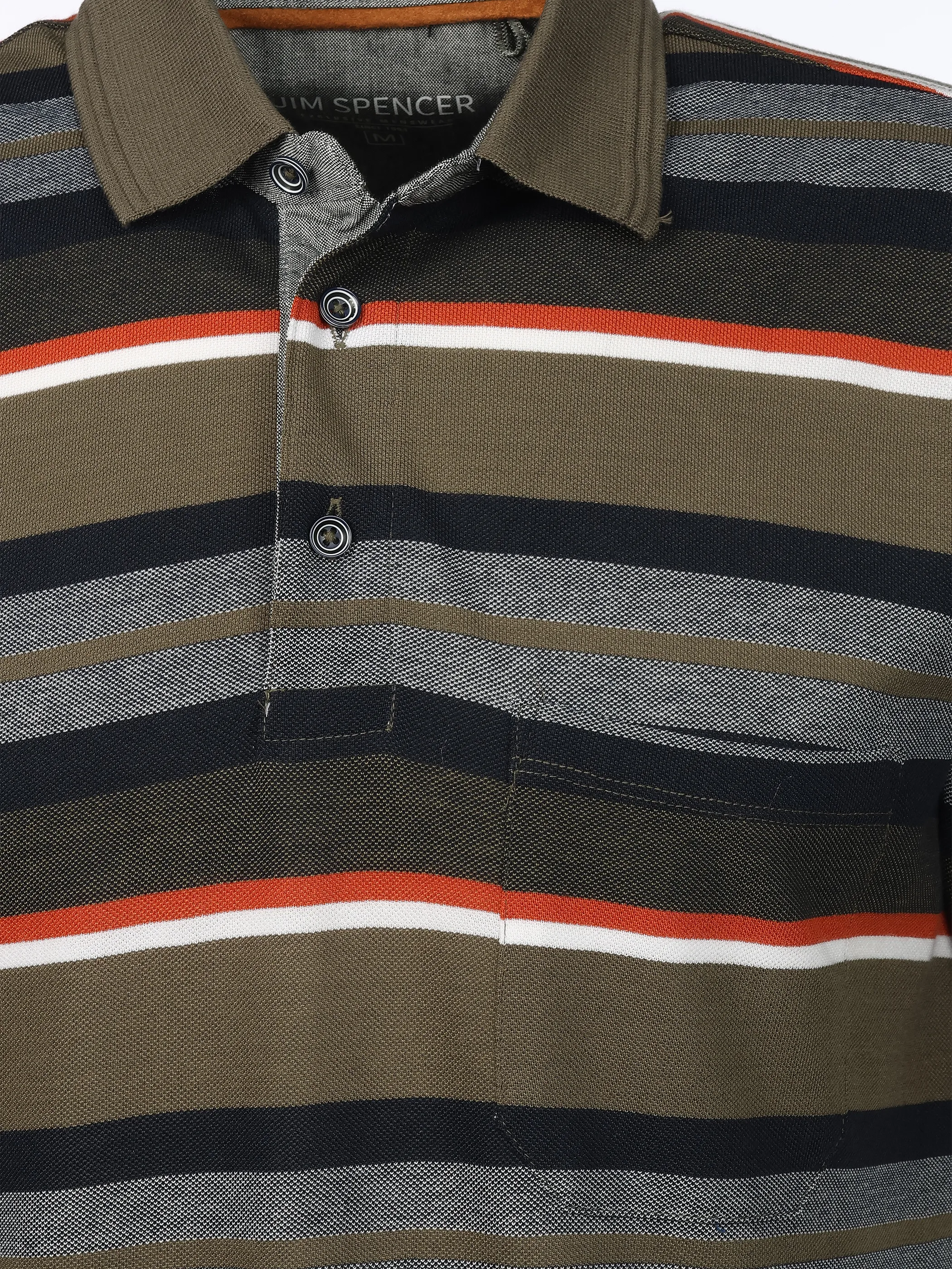 Jim Spencer He. Poloshirt 1/2 Arm Ringel Oliv 922251 OLIVE 3