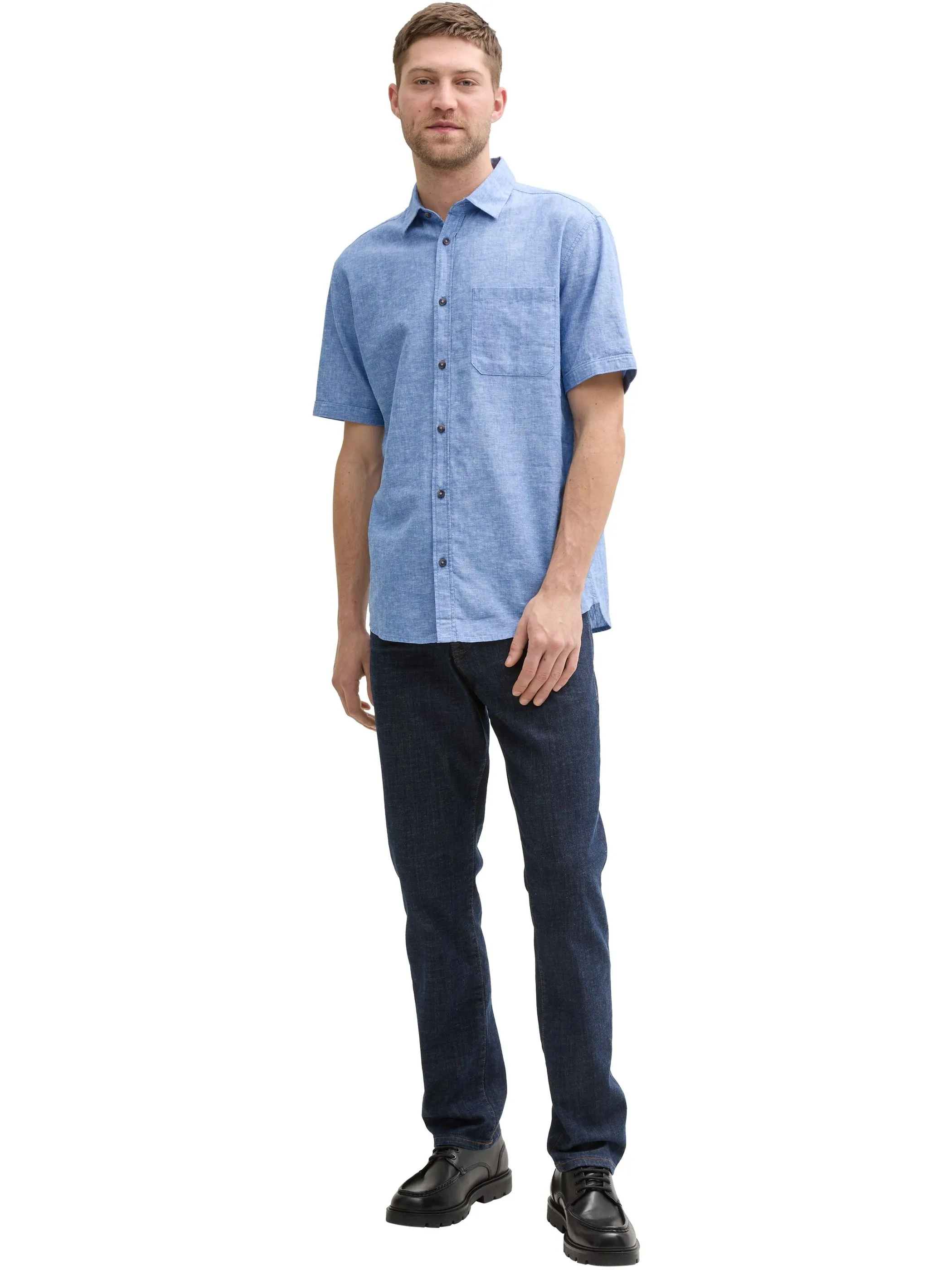 Tom Tailor 1045098 NOS cotton linen shirt Blau 905890 37199 2