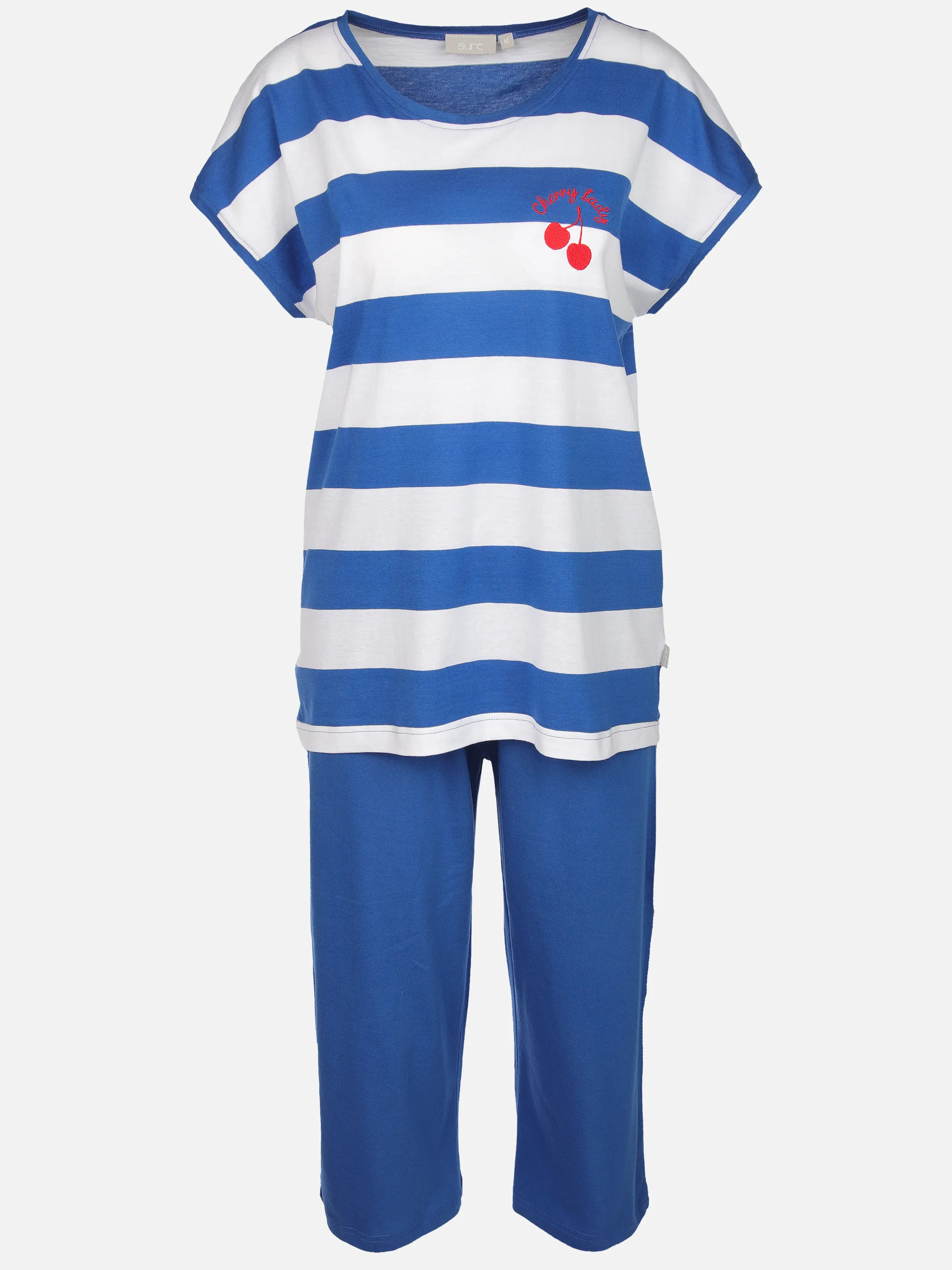 Sure Da. Pyjama garngefärbter Ringel Stickerei Kirsche Weiß 904931 WEIß 1