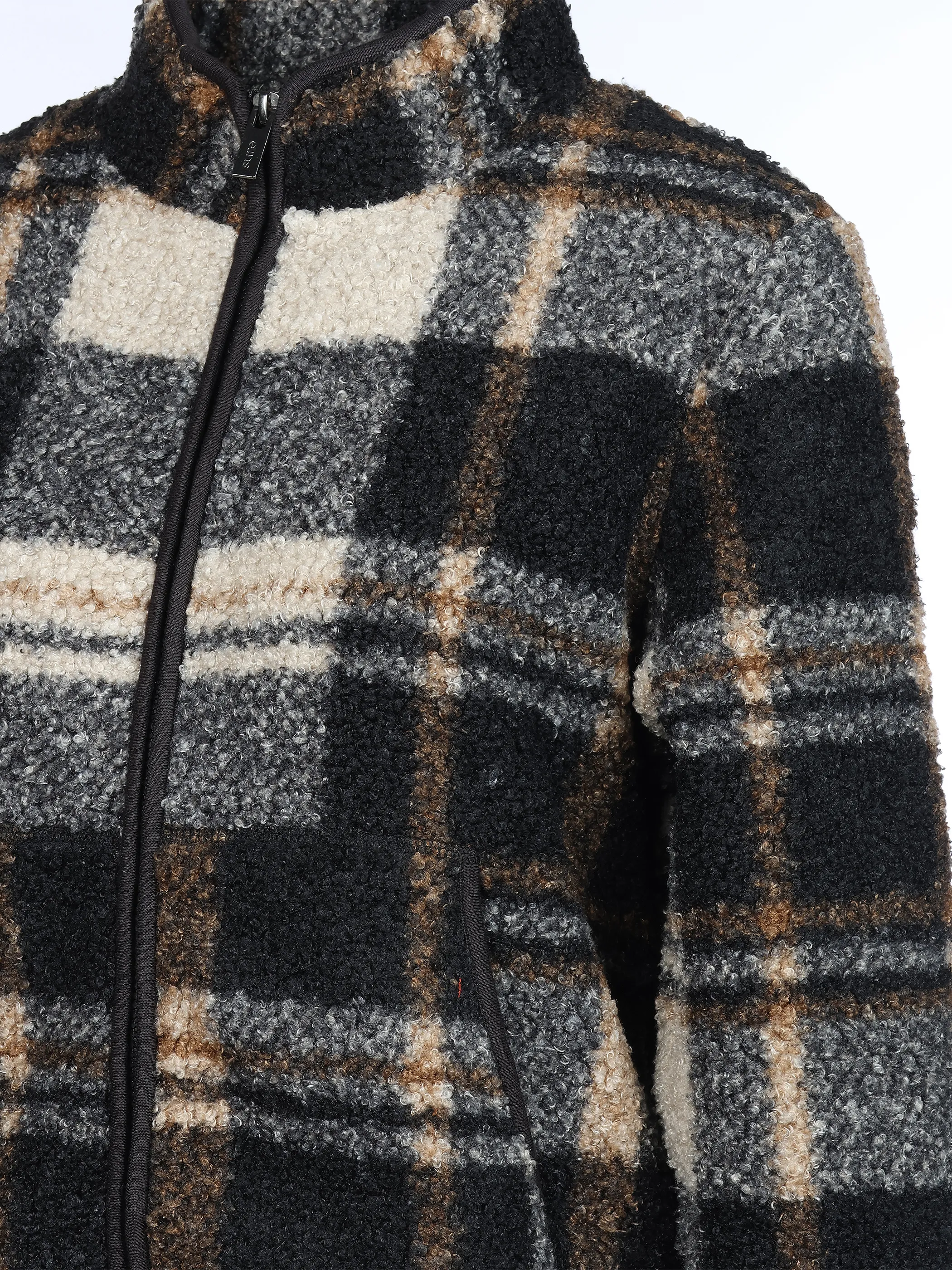 Sure Da. Teddy Cardigan mit Karo Print Schwarz 928632 SCHWARZ 4