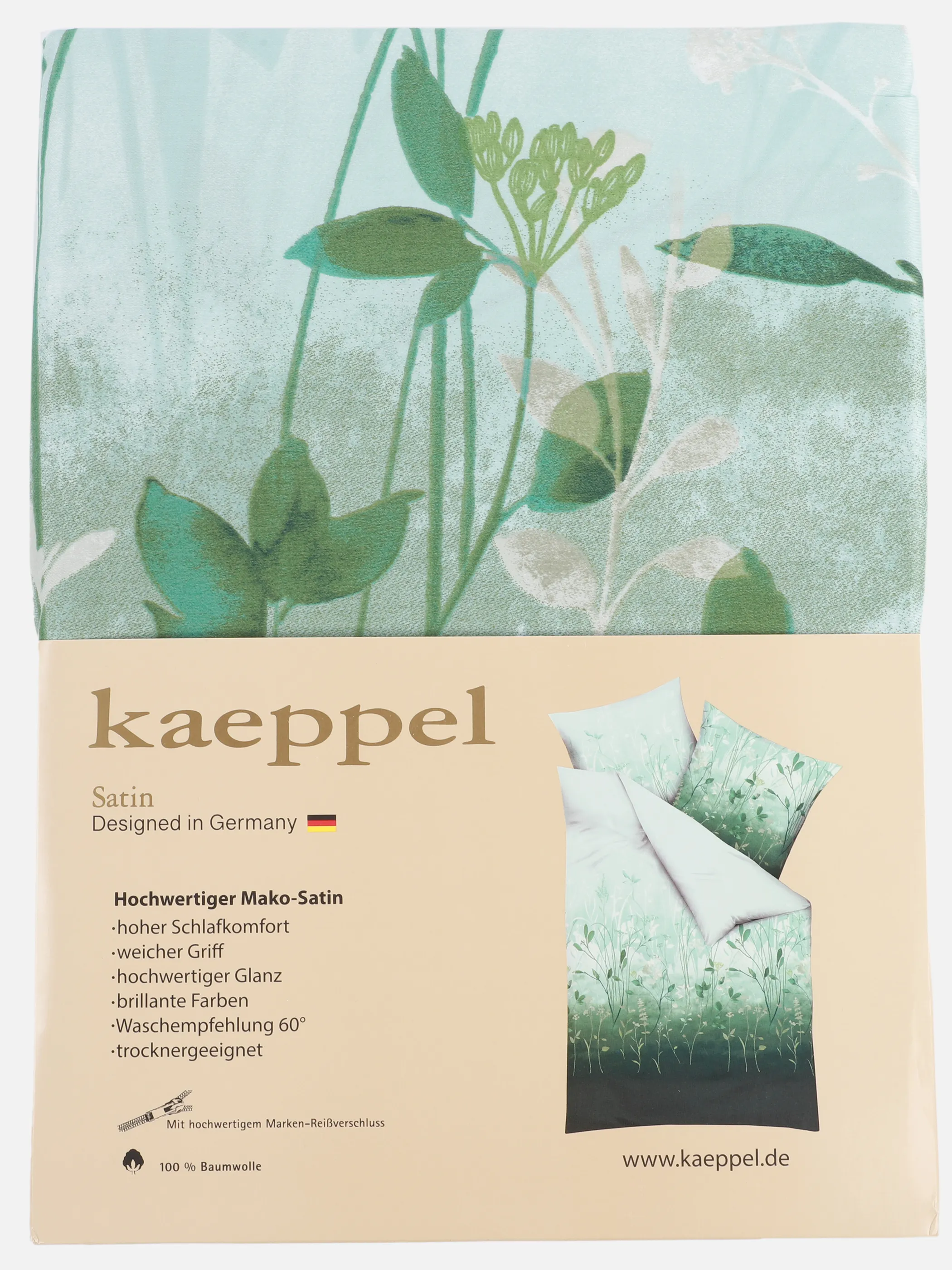 Kaeppel I Satinbettwäsche Herbal 155x220 Grün 915793 SMARAGD 2
