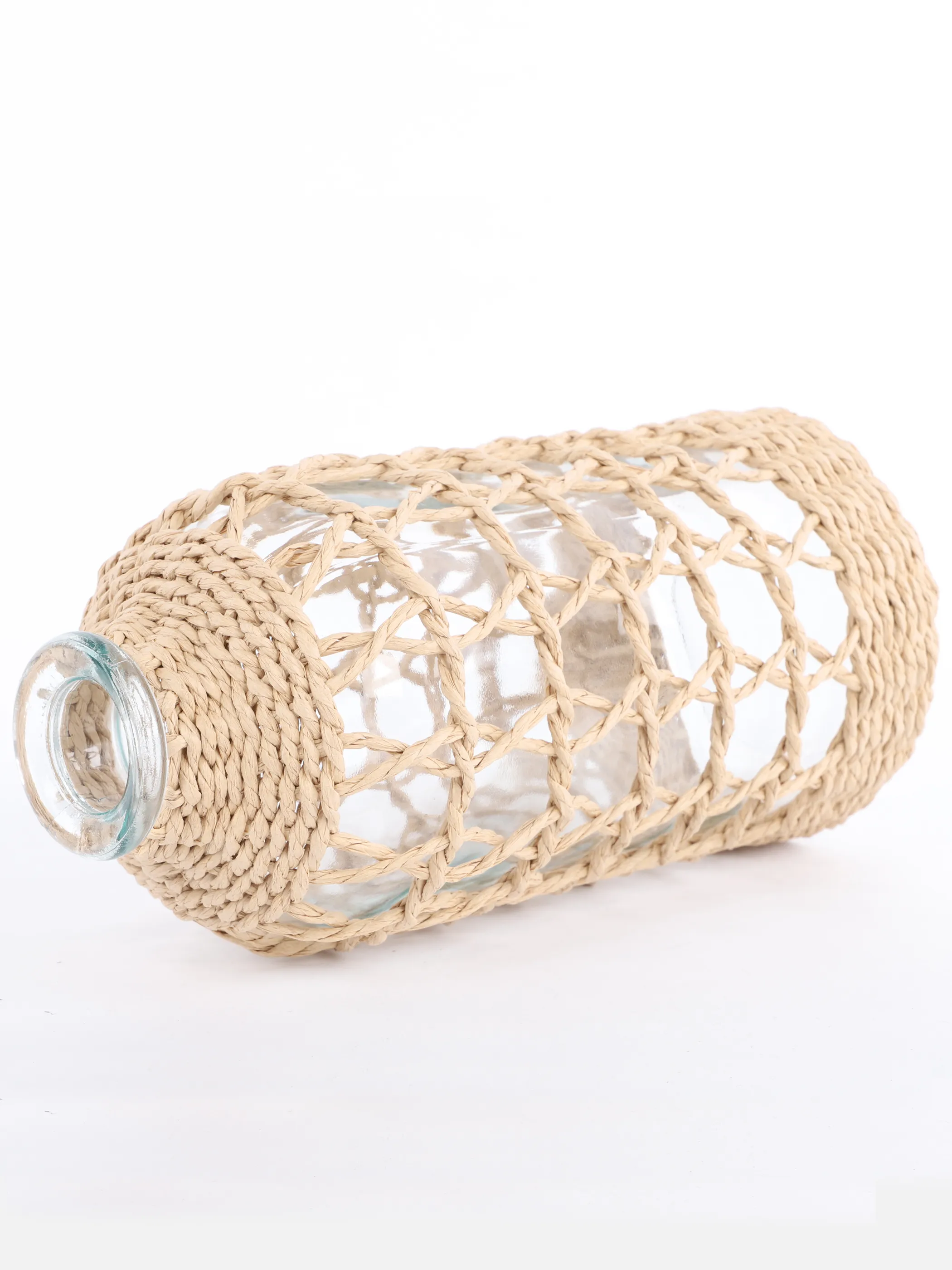 Deko Artikel Glasvase mit Naturgeflecht H. Beige 892090 NATUR 2