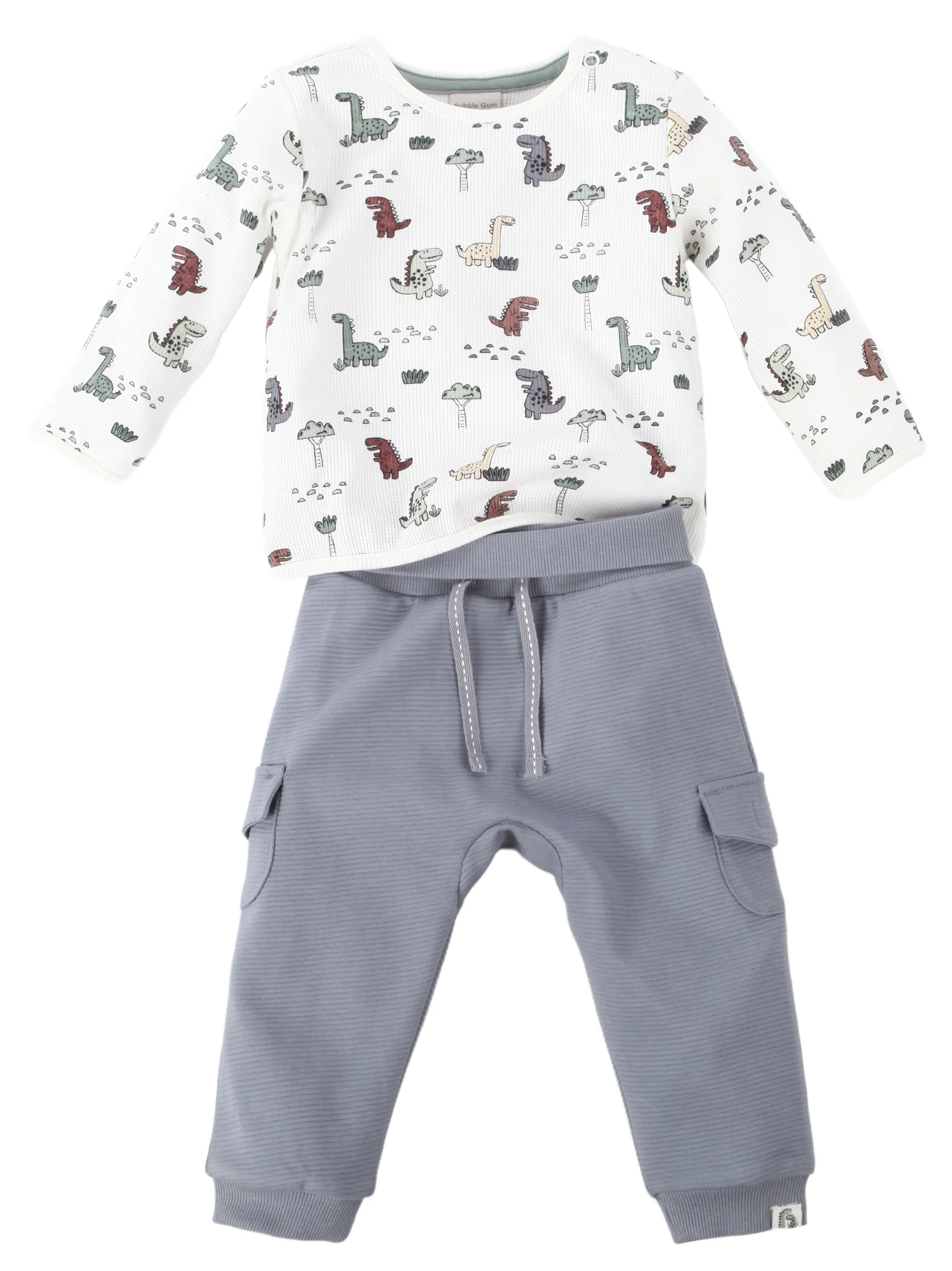 Bubble Gum BB 2pcs Set Longsleeve Dino AOP in weiß + Hose Weiß 921826 WEIß-BLAU 1